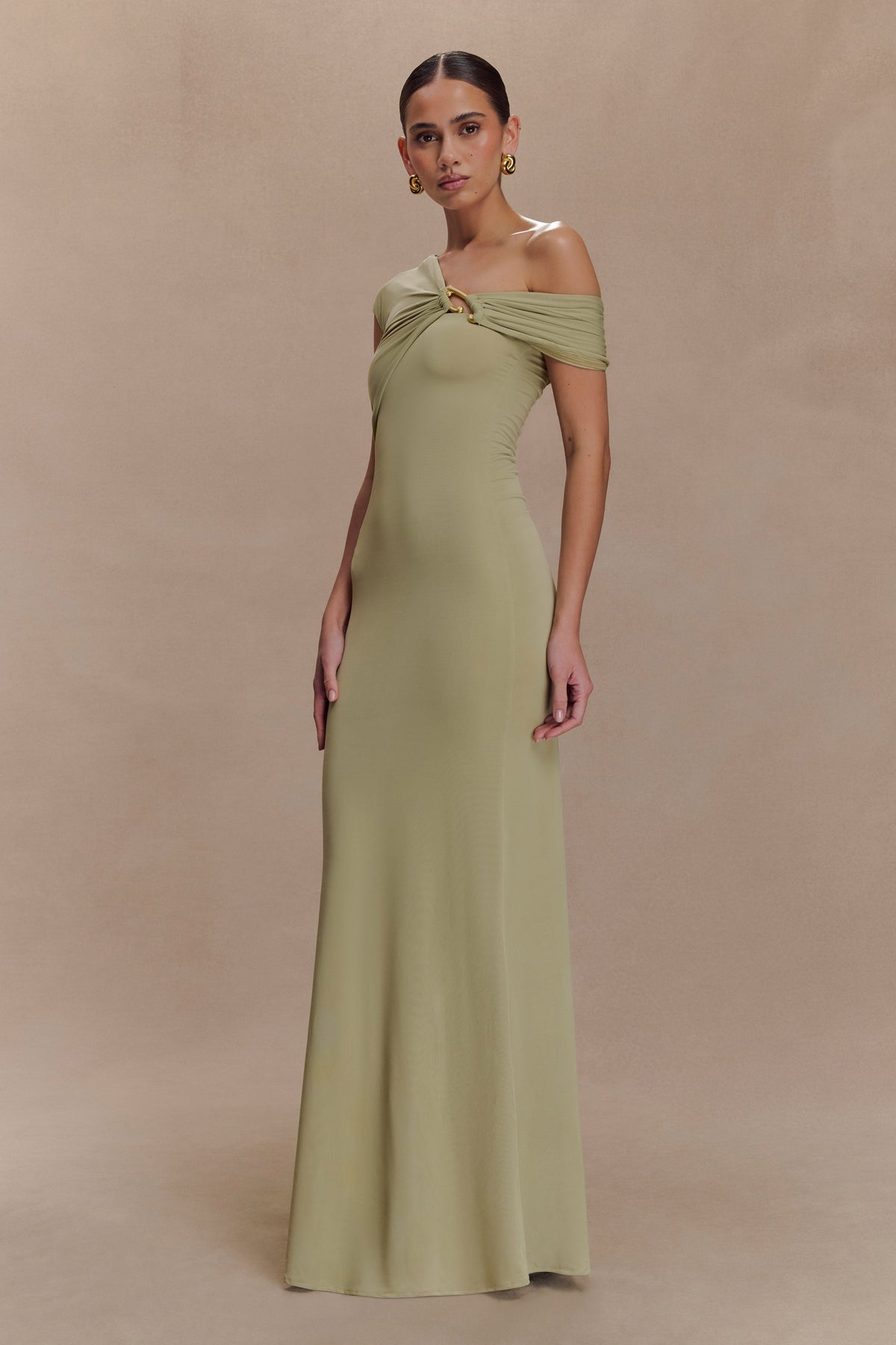 Ashford Asymmetrical Slinky Maxi Dress - Sage