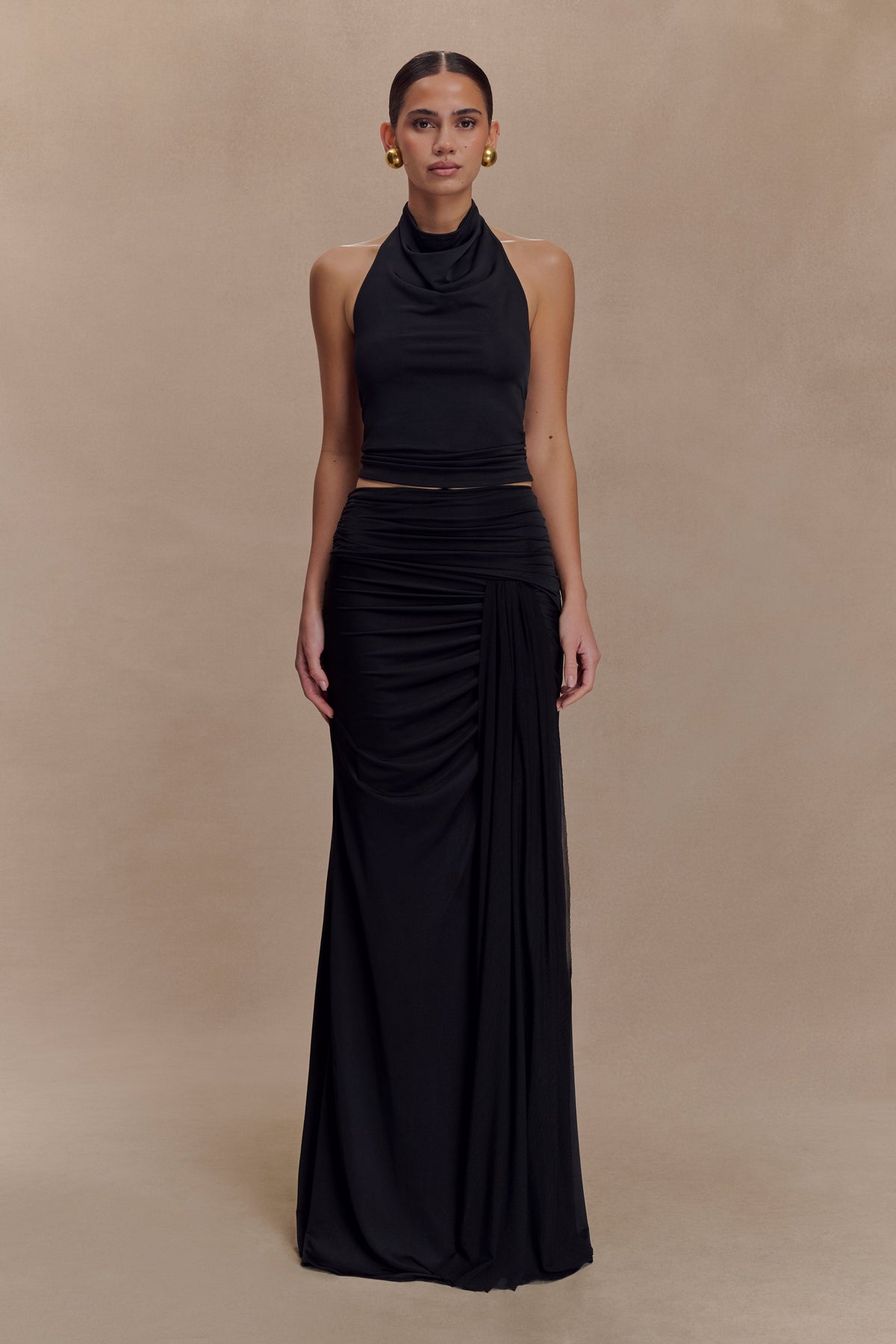 Calandra Slinky Halter Top With Hardware - Black