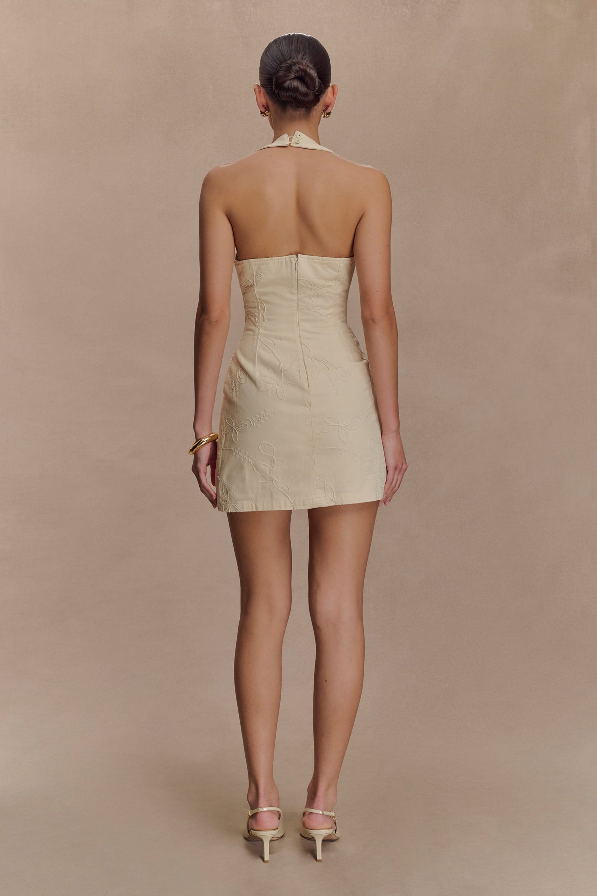 Ebony Embroidered Denim Mini Dress - Cream