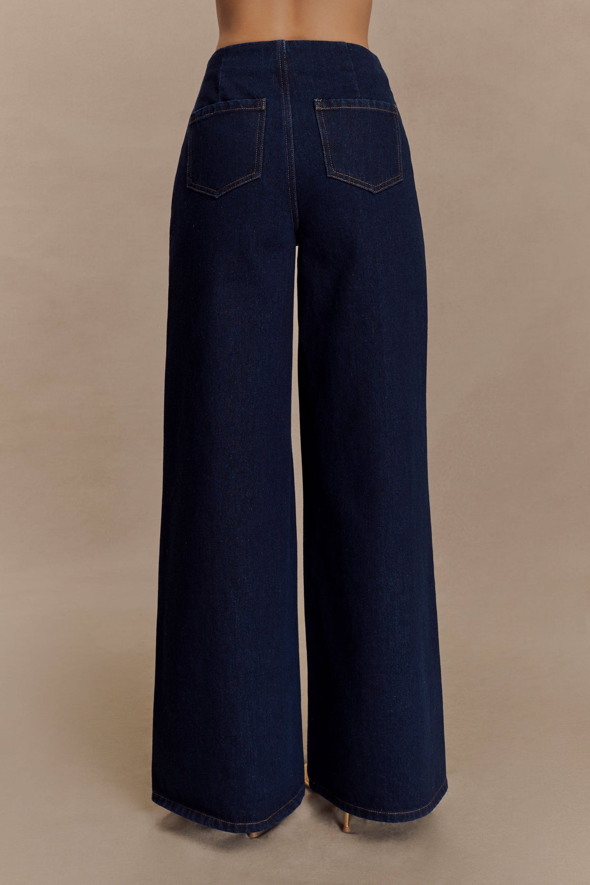 Miranda Faux Suede Belted Denim Wide Leg Jeans - Indigo Blue