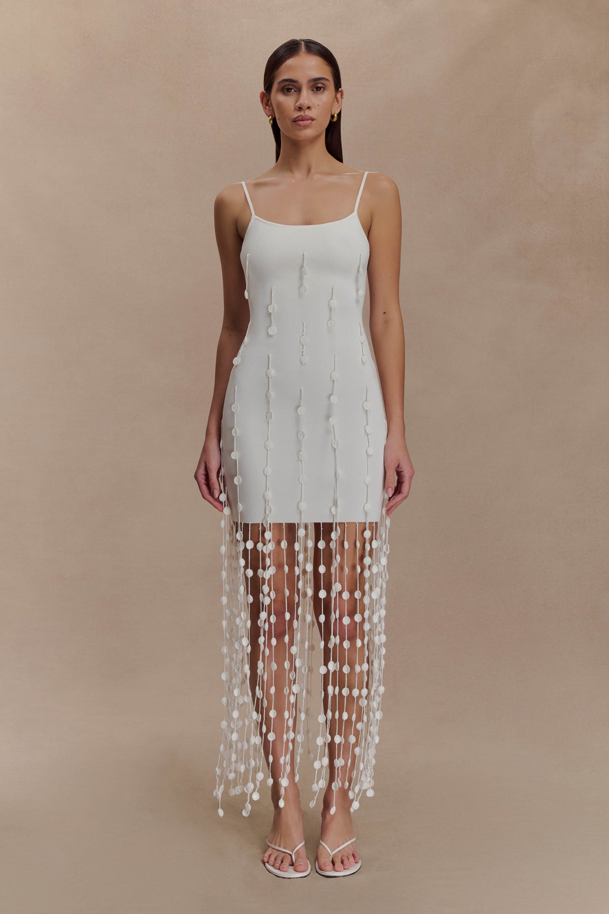 Tove Hand Knit Flower Mini Dress - White