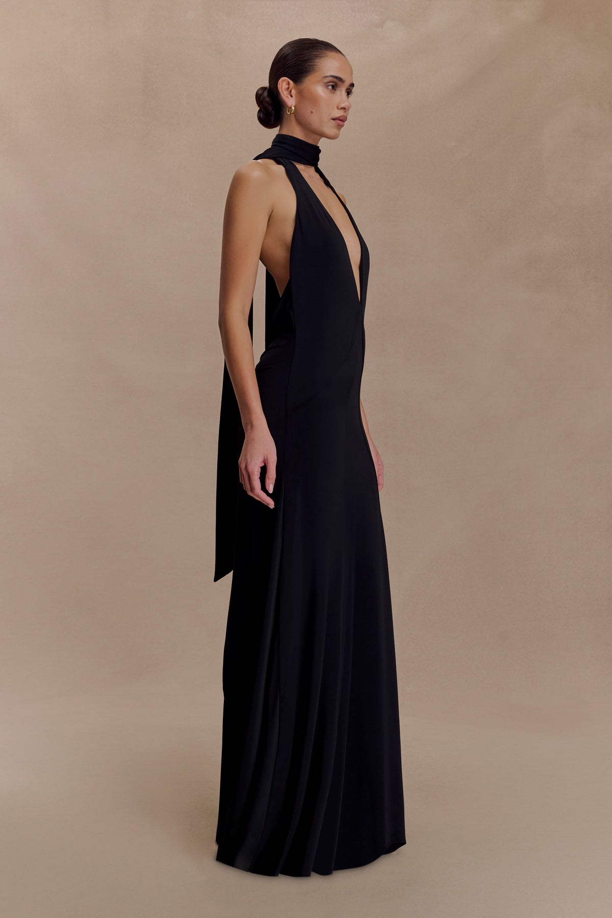 Juliet Slinky Maxi Dress With Scarf - Black