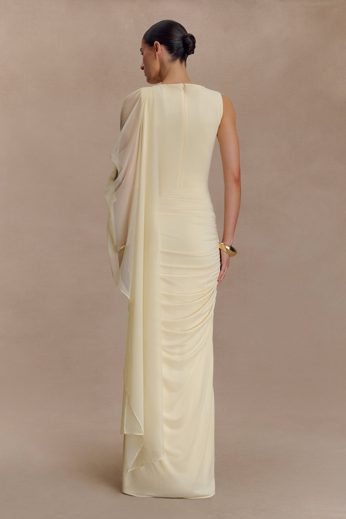 Amandine Ruched Slinky Maxi Dress - Lemon