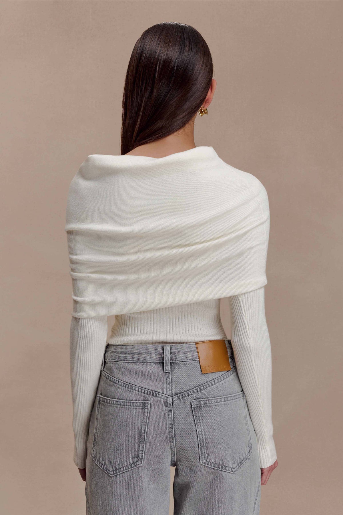 Mazie Asymetrical Cashmere Blend Long Sleeve Knit Top - Ivory