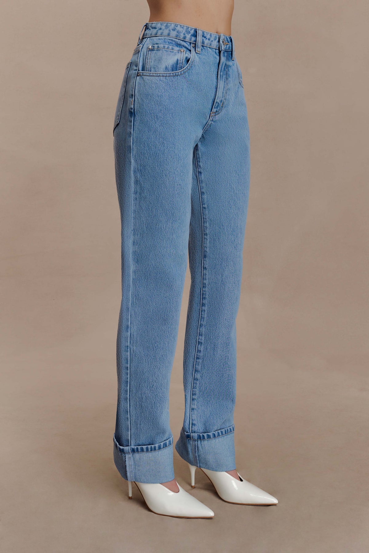 Kirralee Straight Leg Cuffed Jeans - Classic Blue