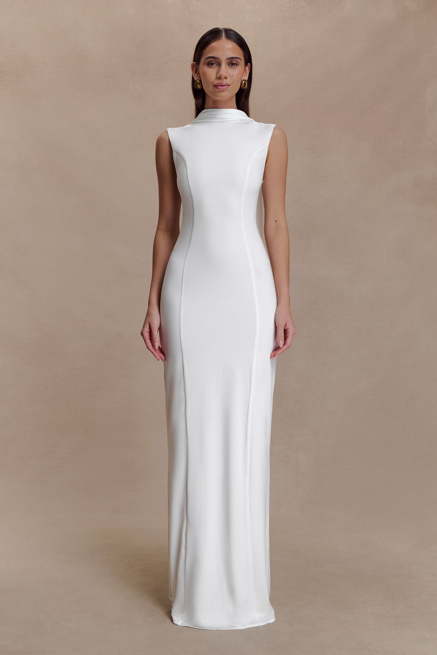 Wisteria Slinky Maxi Dress With Scarf - White