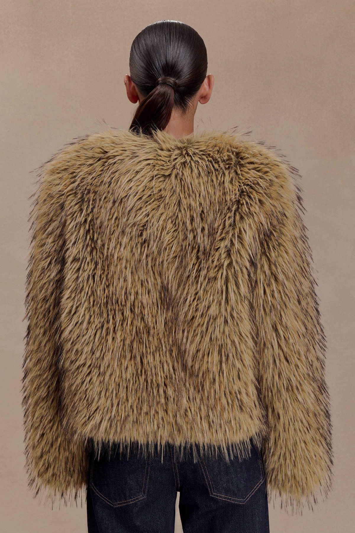 Ottie Faux Fur Cropped Jacket - Brown Multi