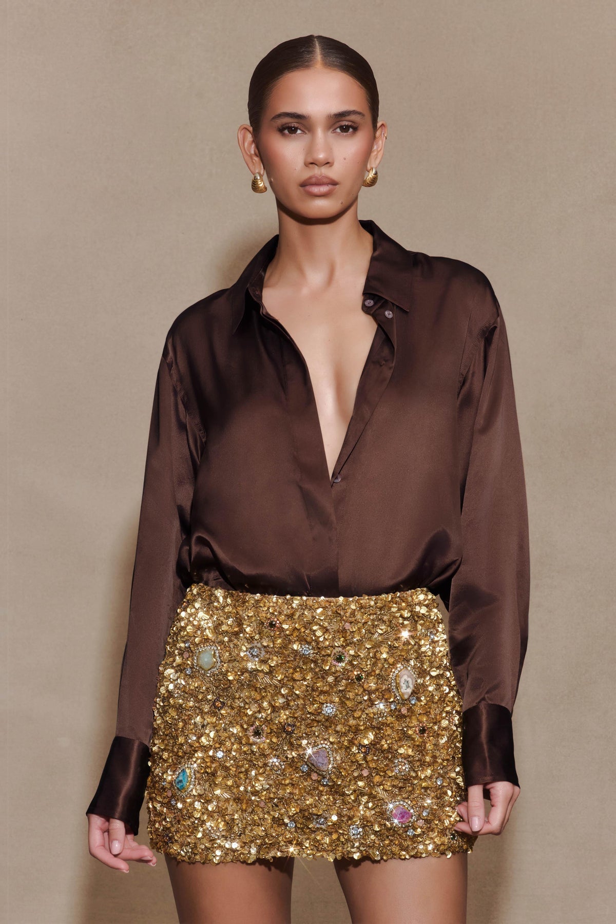 Porter Hand Beaded Mini Skirt - Gold