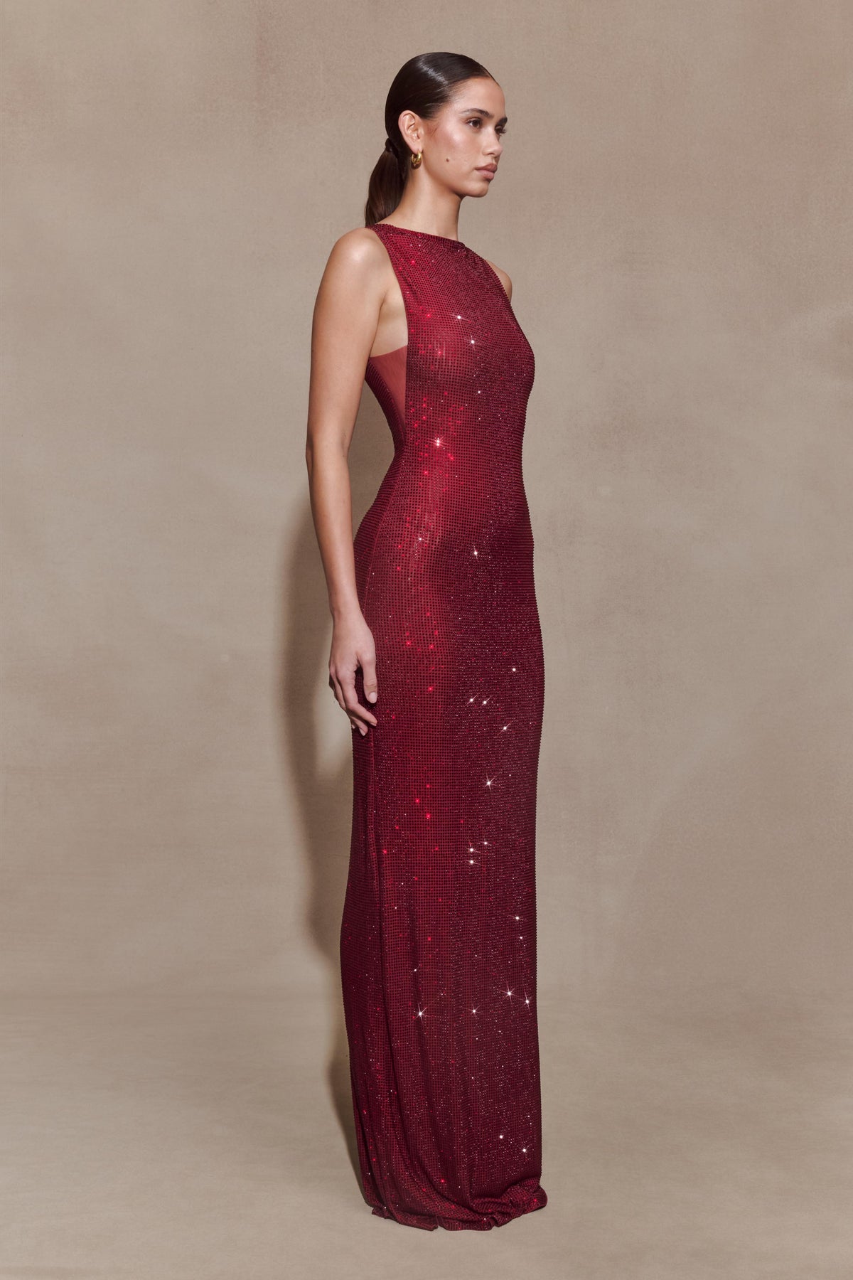 Magnolia Sleeveless Diamante Maxi Dress - Wine