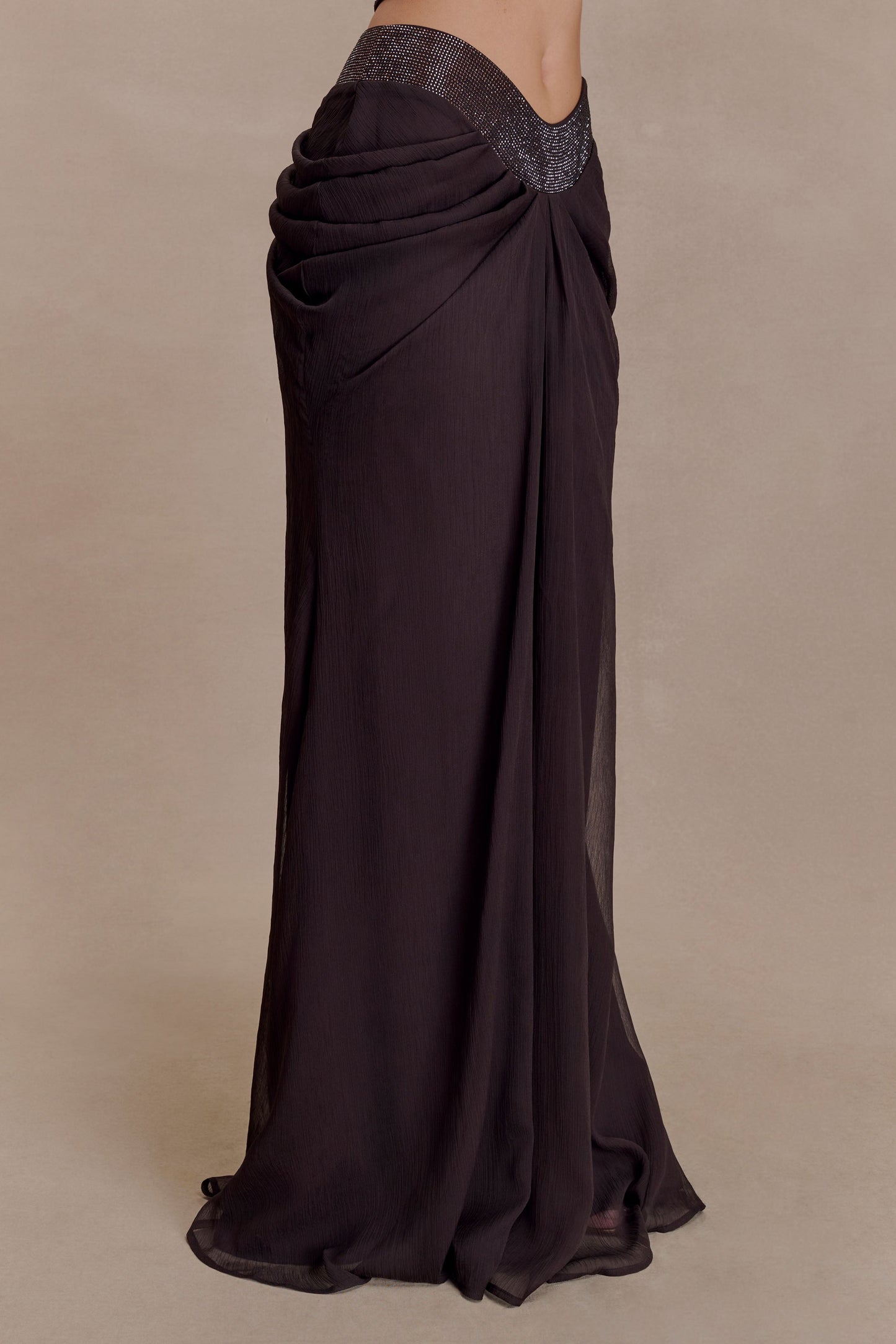 Siren Satin And Diamante Maxi Skirt - Dark Chocolate