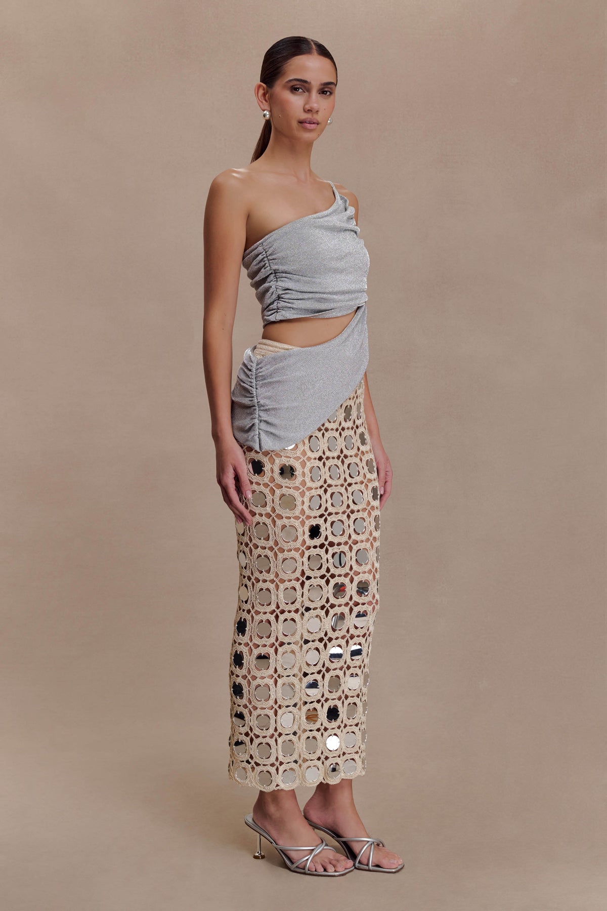 Corah Lurex Drape Knit Top - Silver