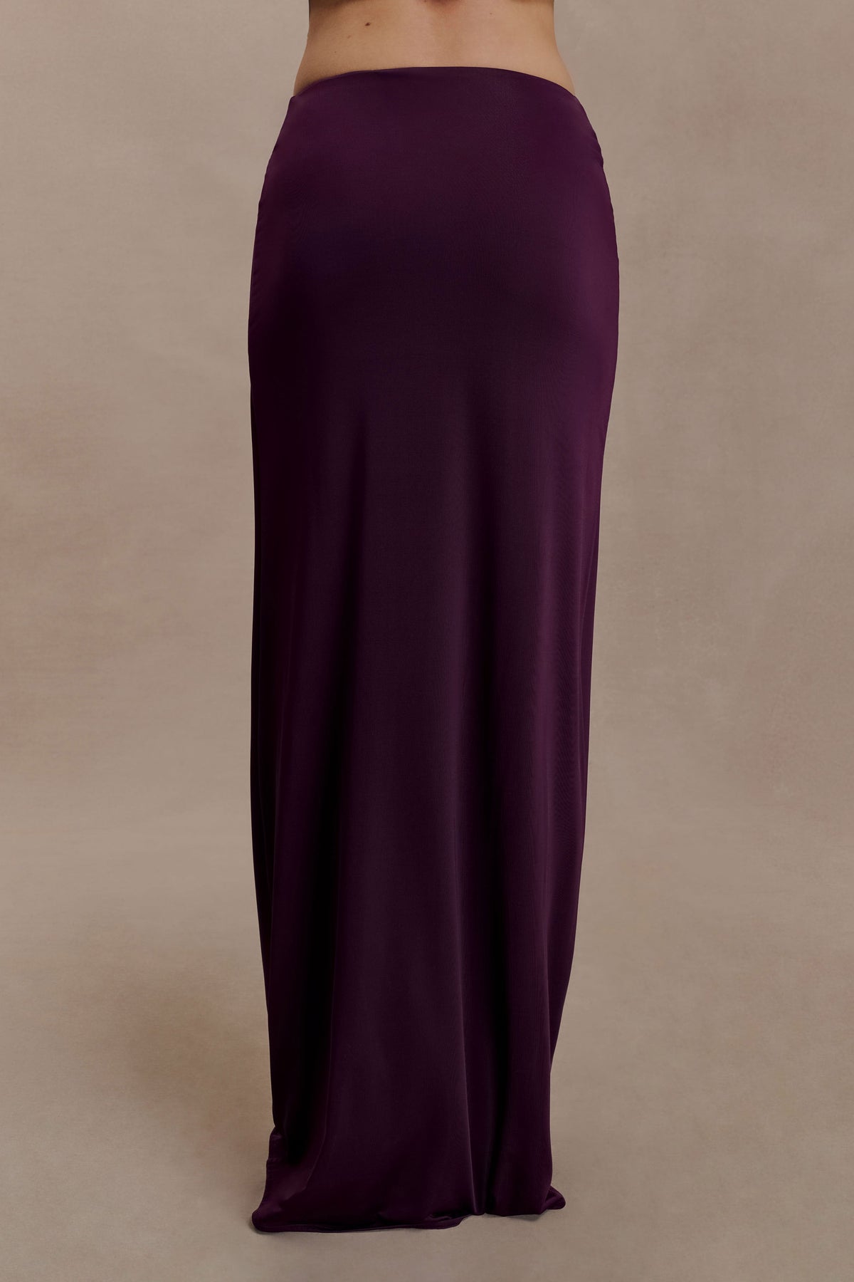 Erina Slinky Ruched Maxi Skirt With Hardware - Aubergine