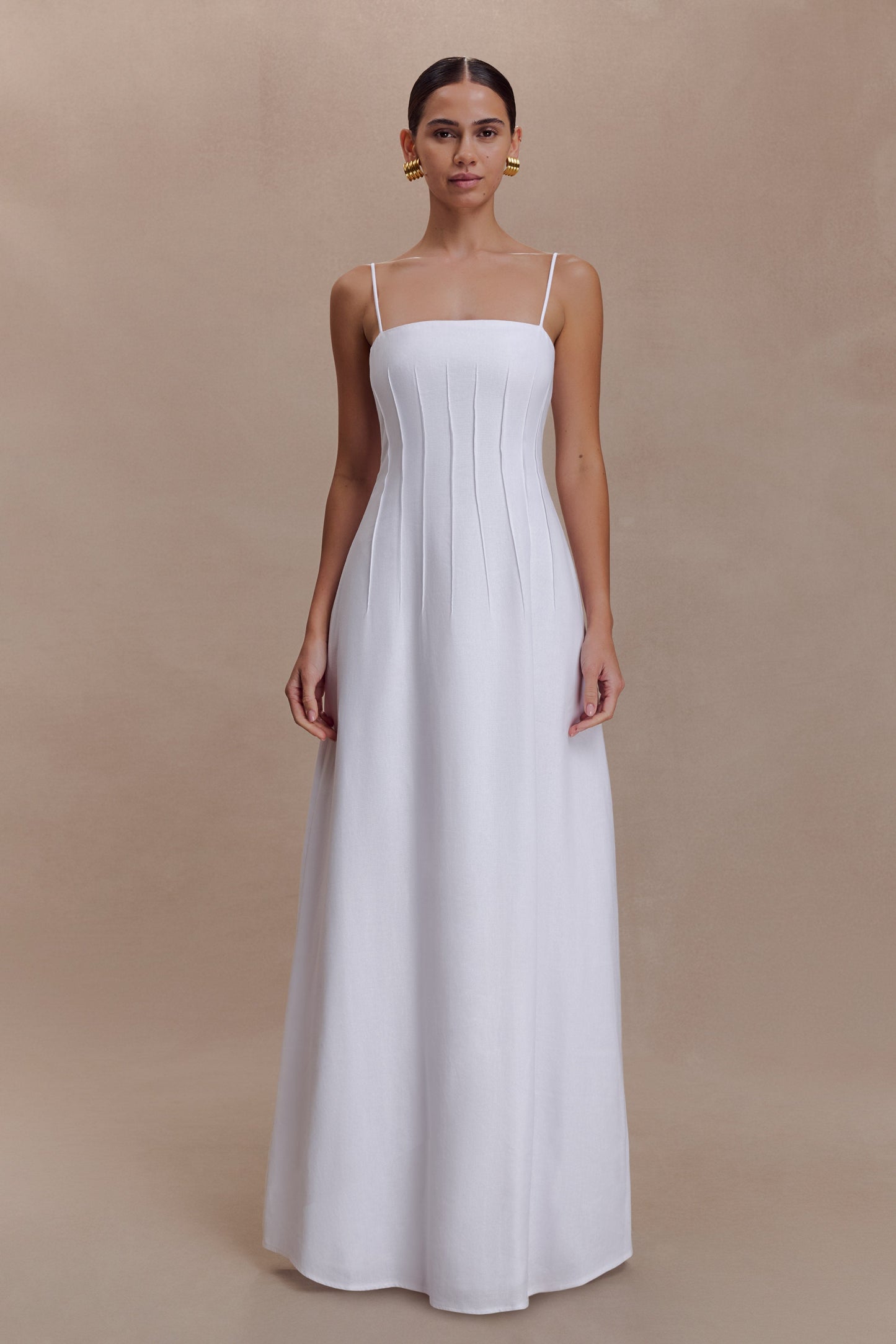Sofie Pintuck Linen Maxi Dress - White