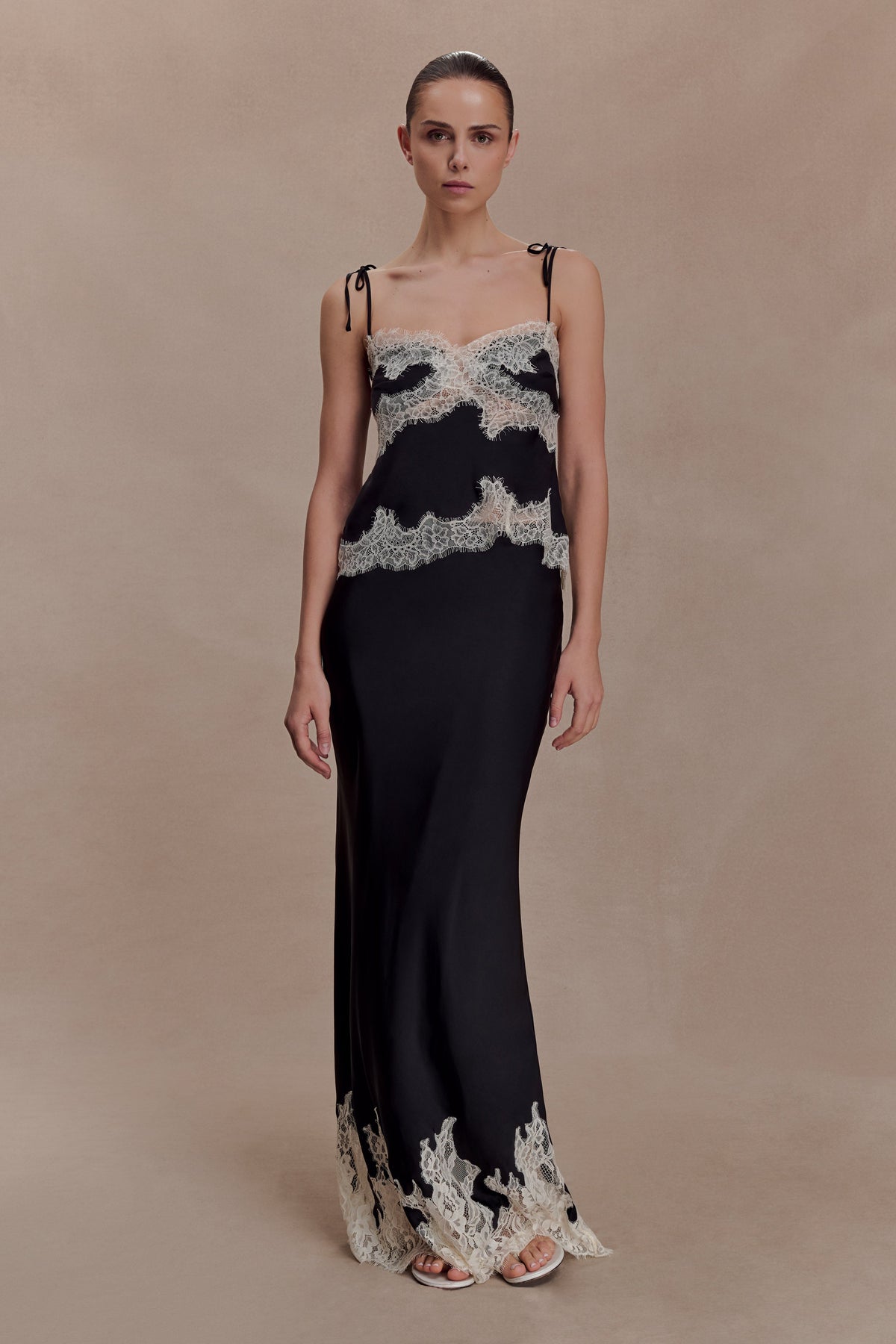 Nina Satin And Lace Camisole - Black/Ivory