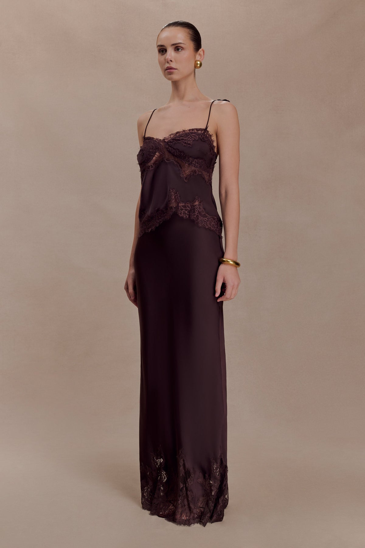 Nina Satin And Lace Camisole - Chocolate