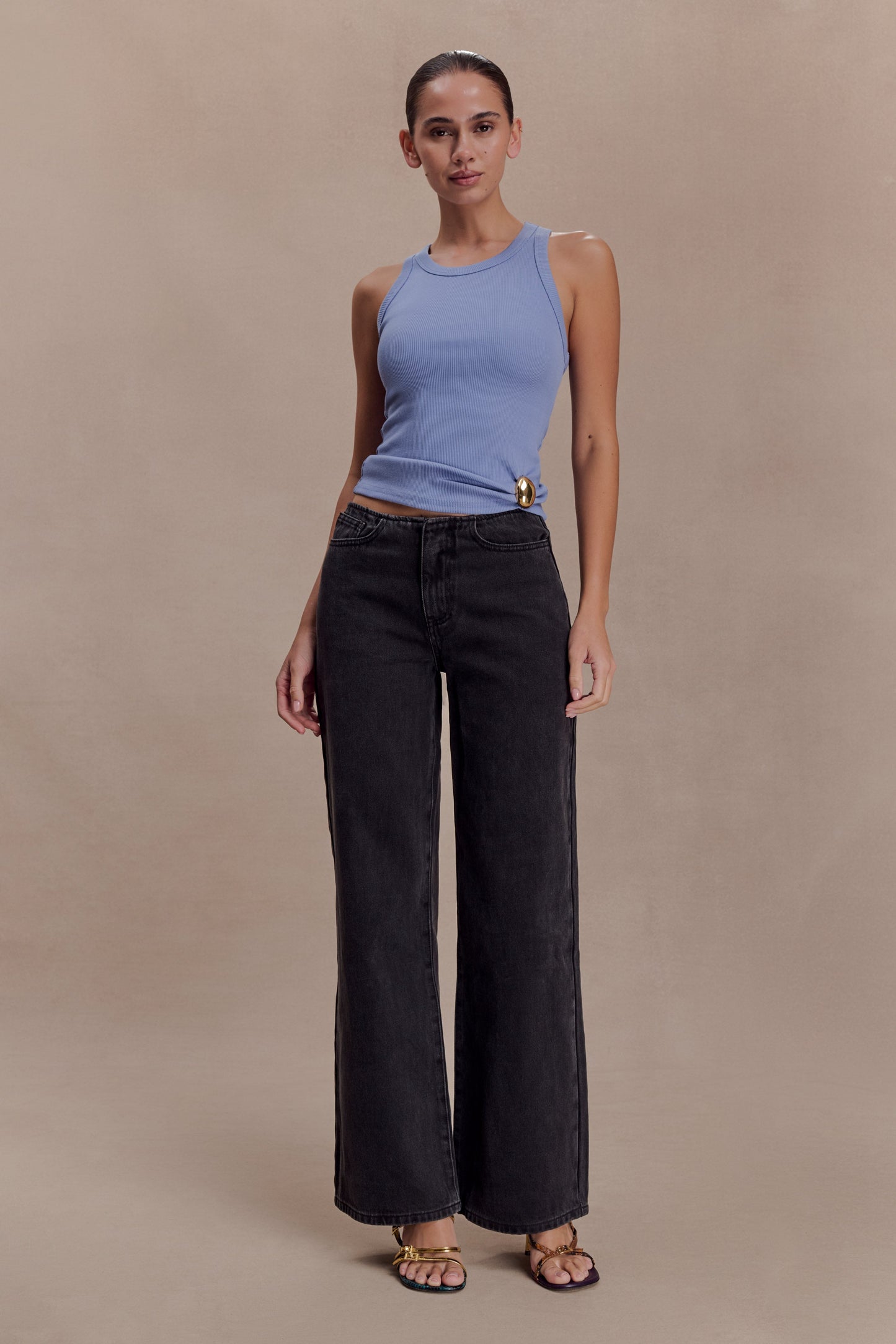 Lola Ribbed Sleeveless Top With Hardware - Cornflower Blue