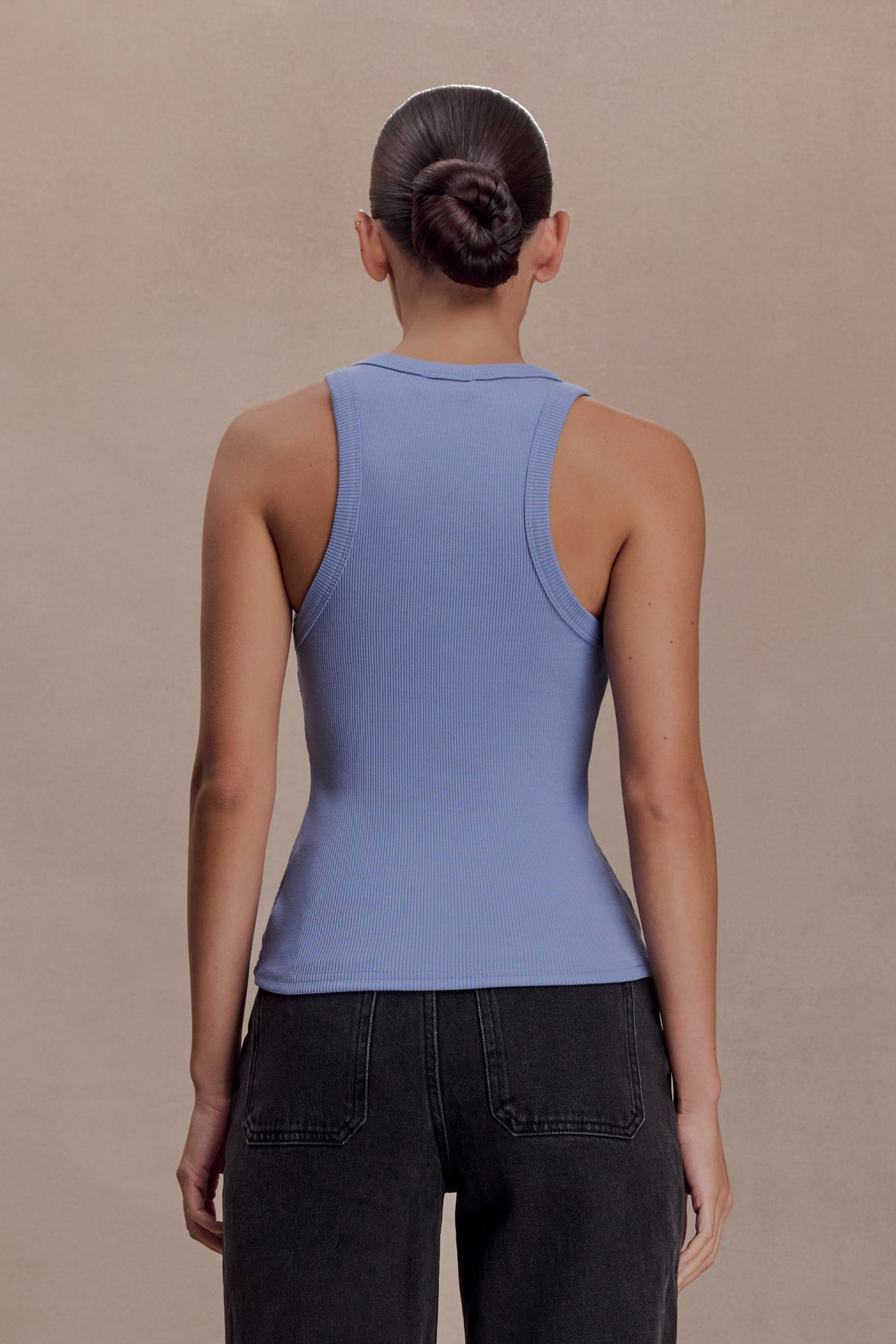 Lola Ribbed Sleeveless Top With Hardware - Cornflower Blue