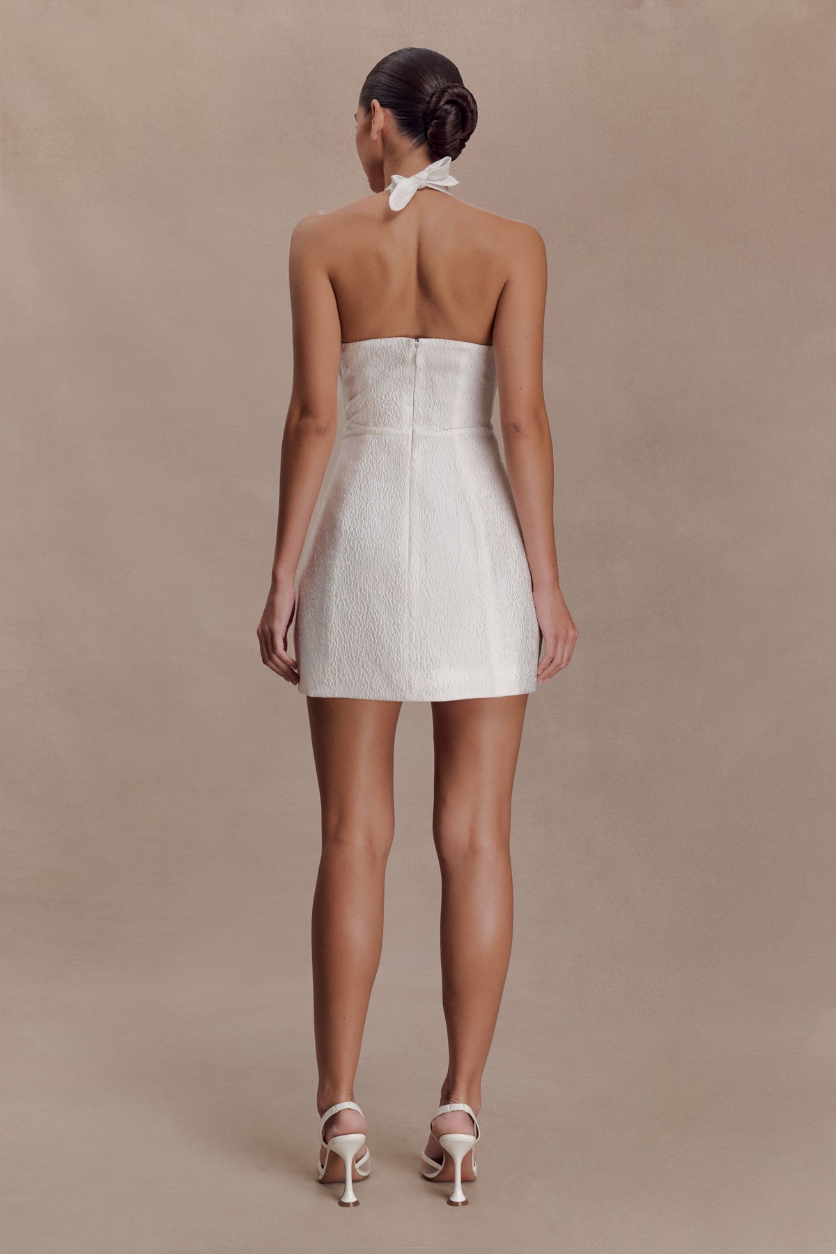 Ella Bow Detail Halter Mini Dress - White