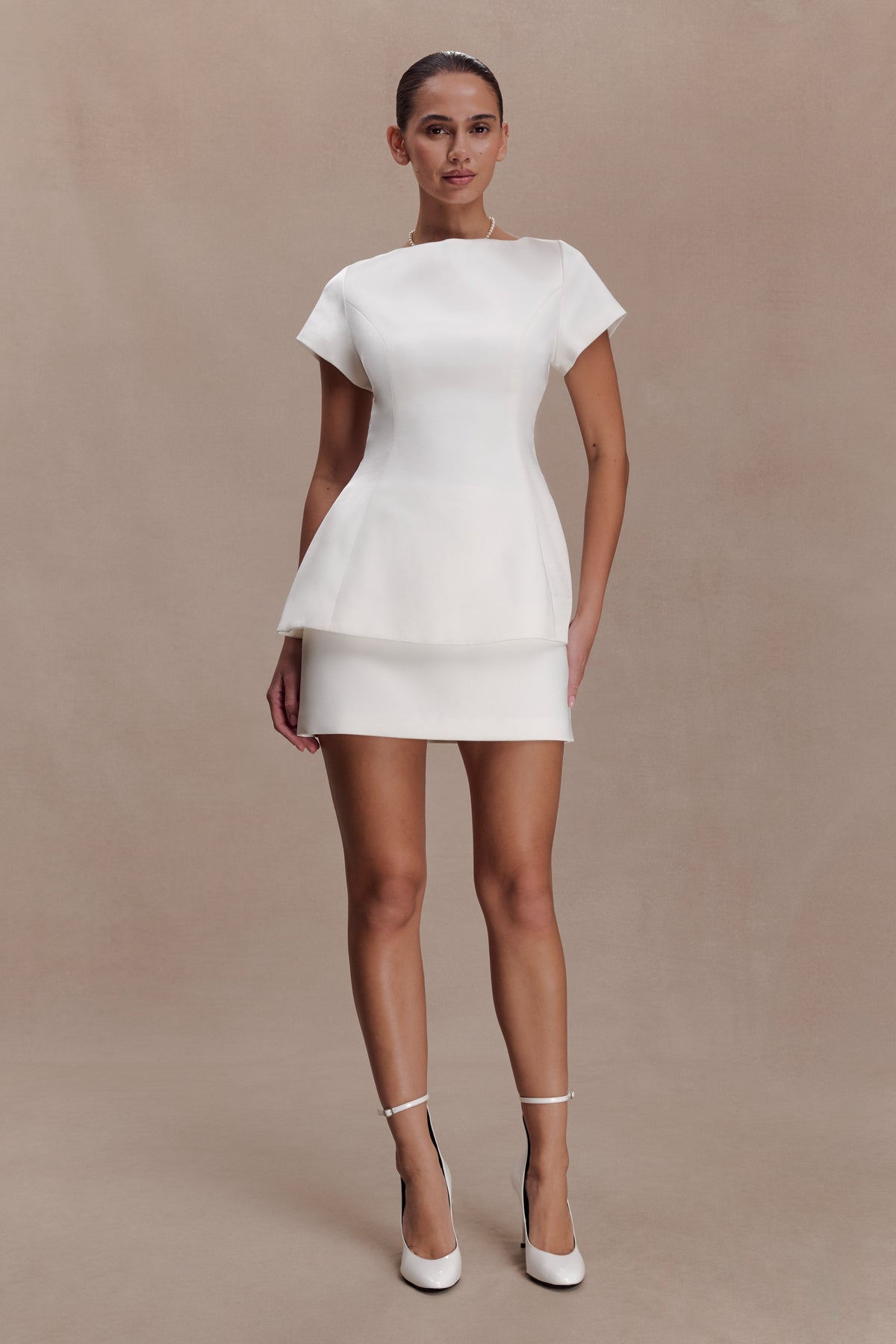 Adeline Short Sleeve Satin Top - White