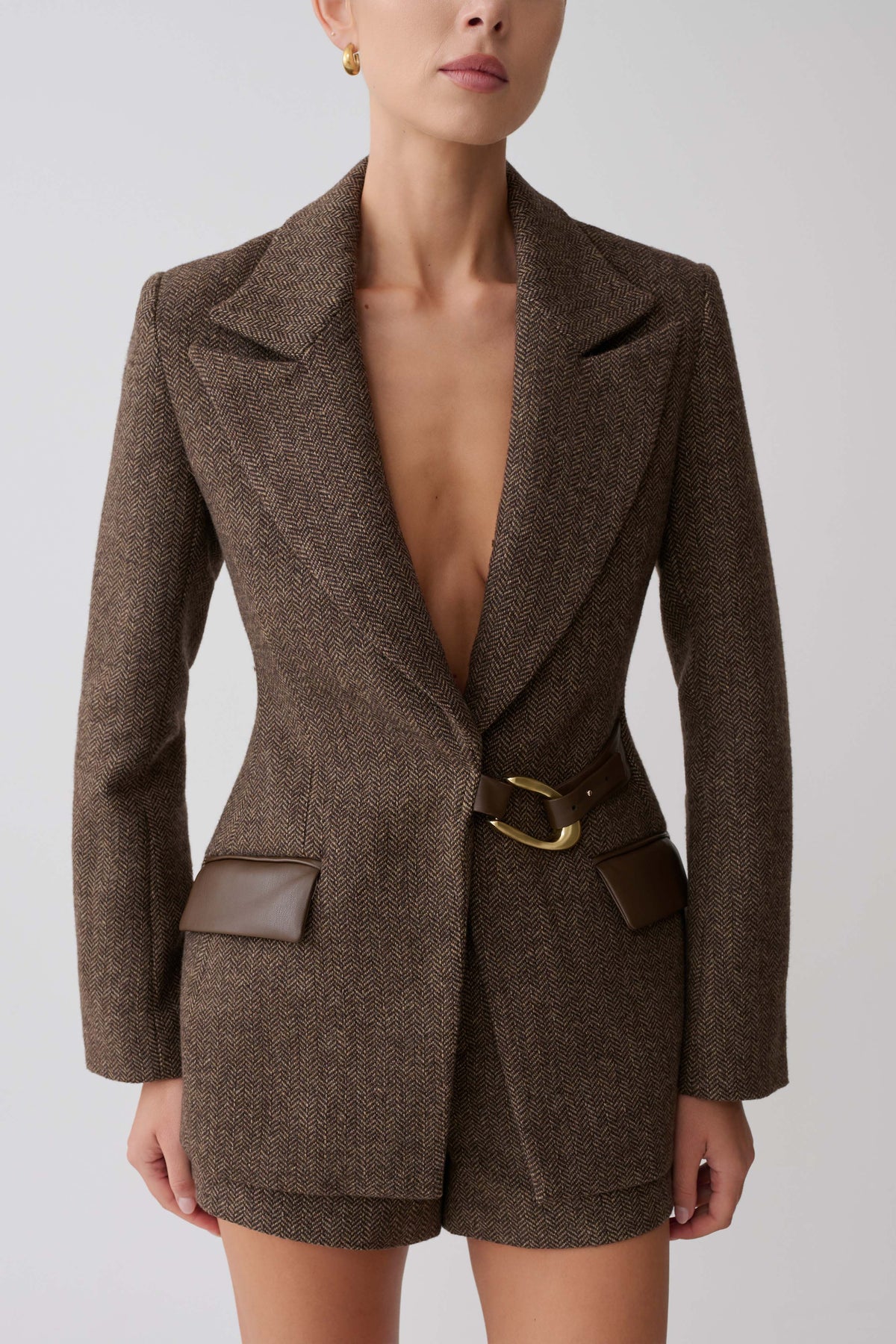 Romy Structured Blazer With Hardware - Herringbone