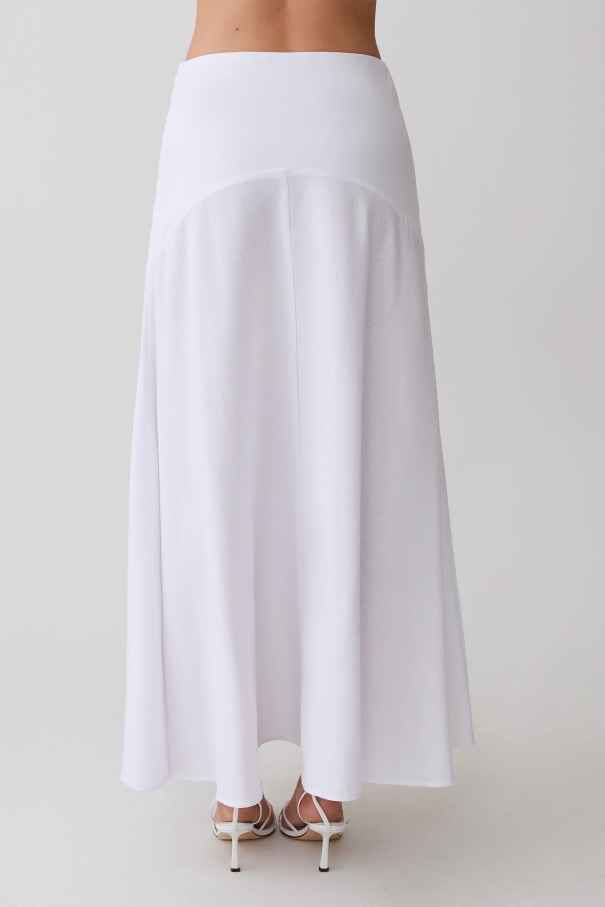 Selma Curved Waist Midi Skirt - White