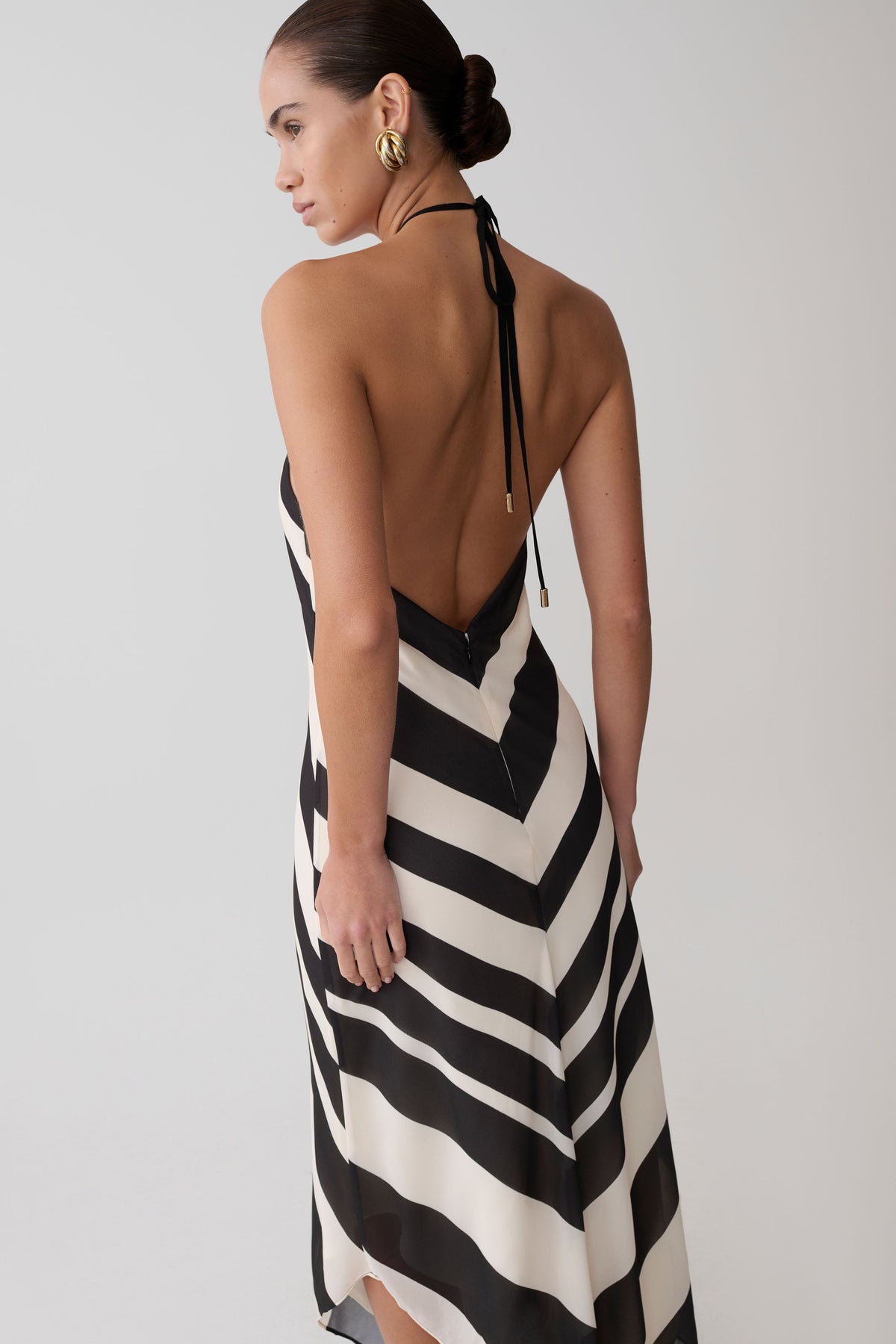Hope Halter Midi Dress - Black/White