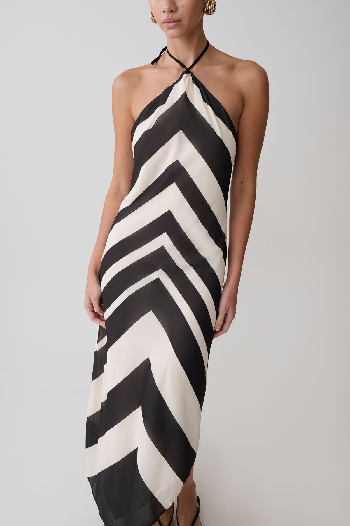 Hope Halter Midi Dress - Black/White
