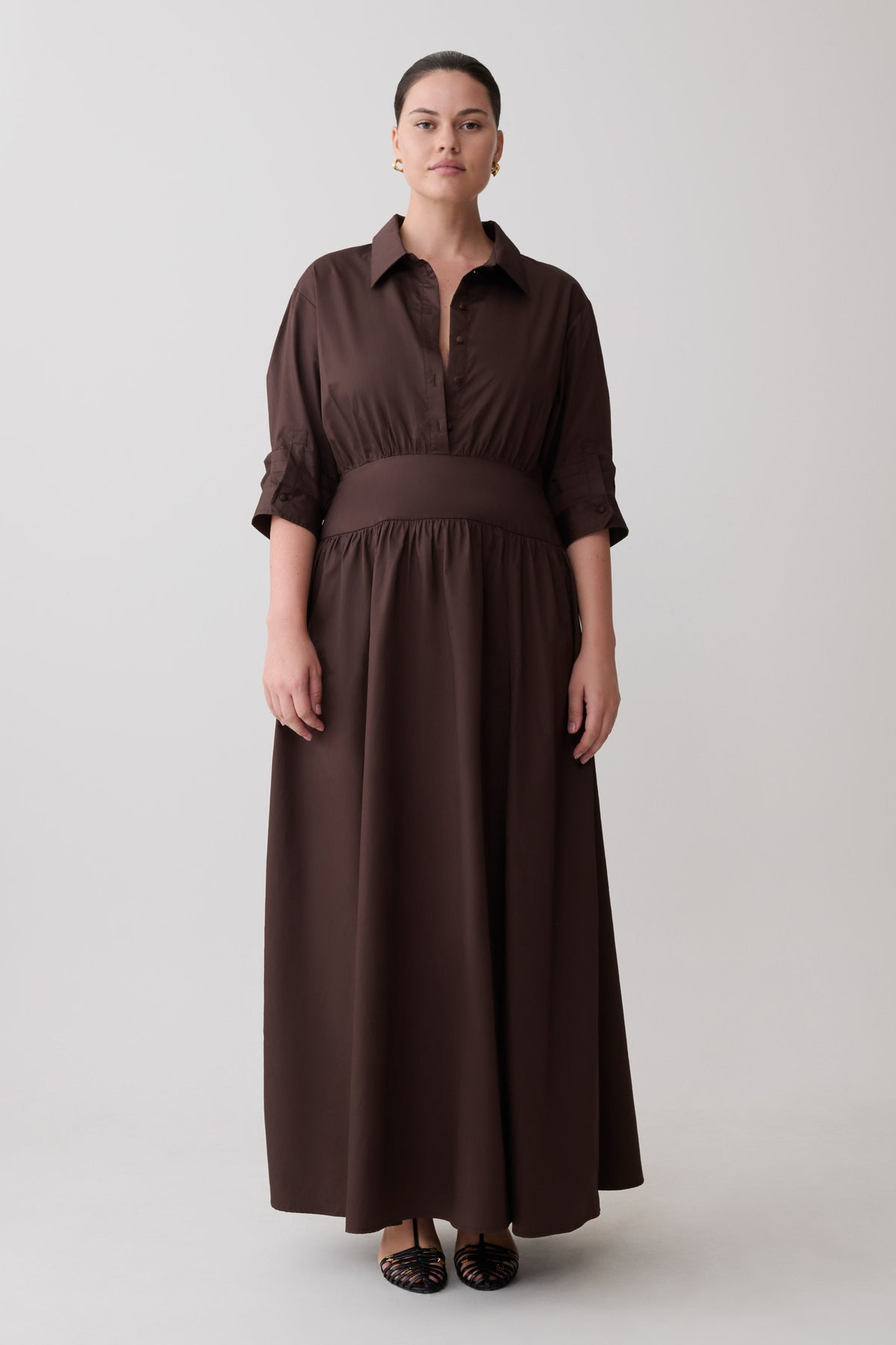 Isolde Long Sleeve Cotton Maxi Dress - Dark Chocolate