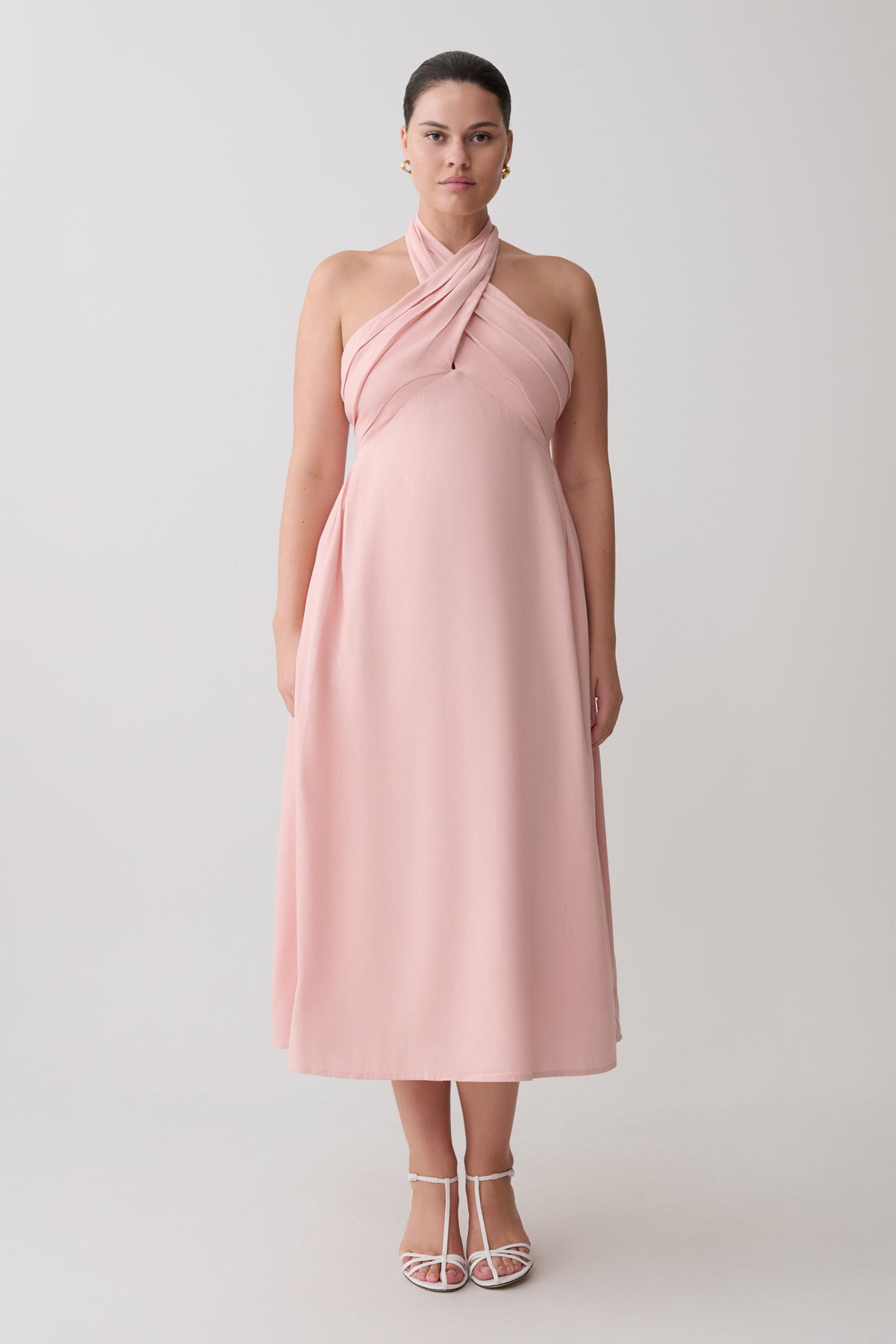 Rosie Linen Halter Midi Dress - Pink