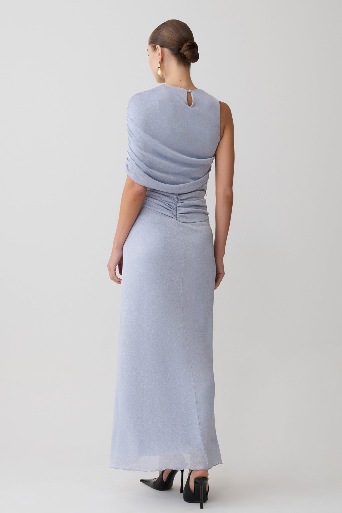 Adrienne One Shoulder Lurex Top - Pastel Blue
