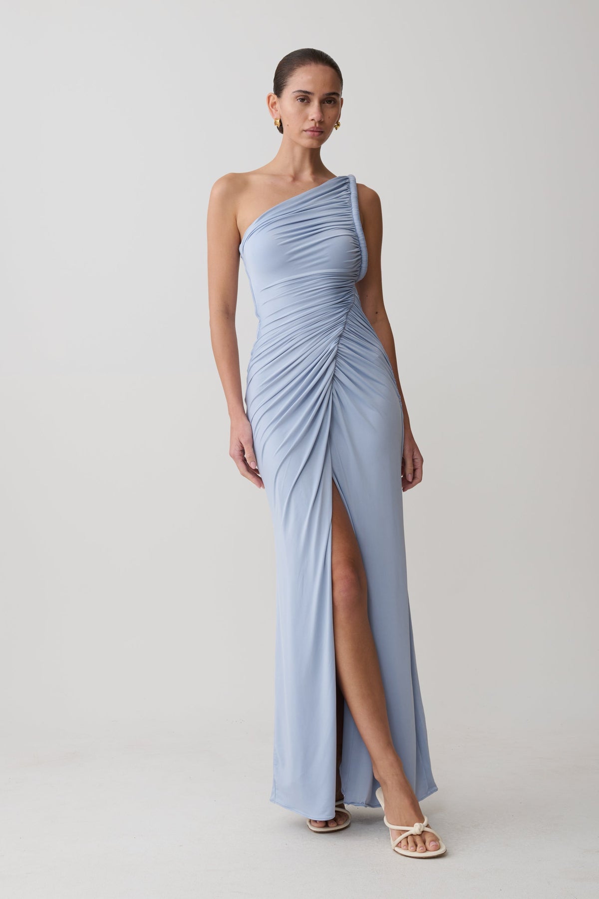 Ryn Twisted One Shoulder Maxi Dress - Sky Blue
