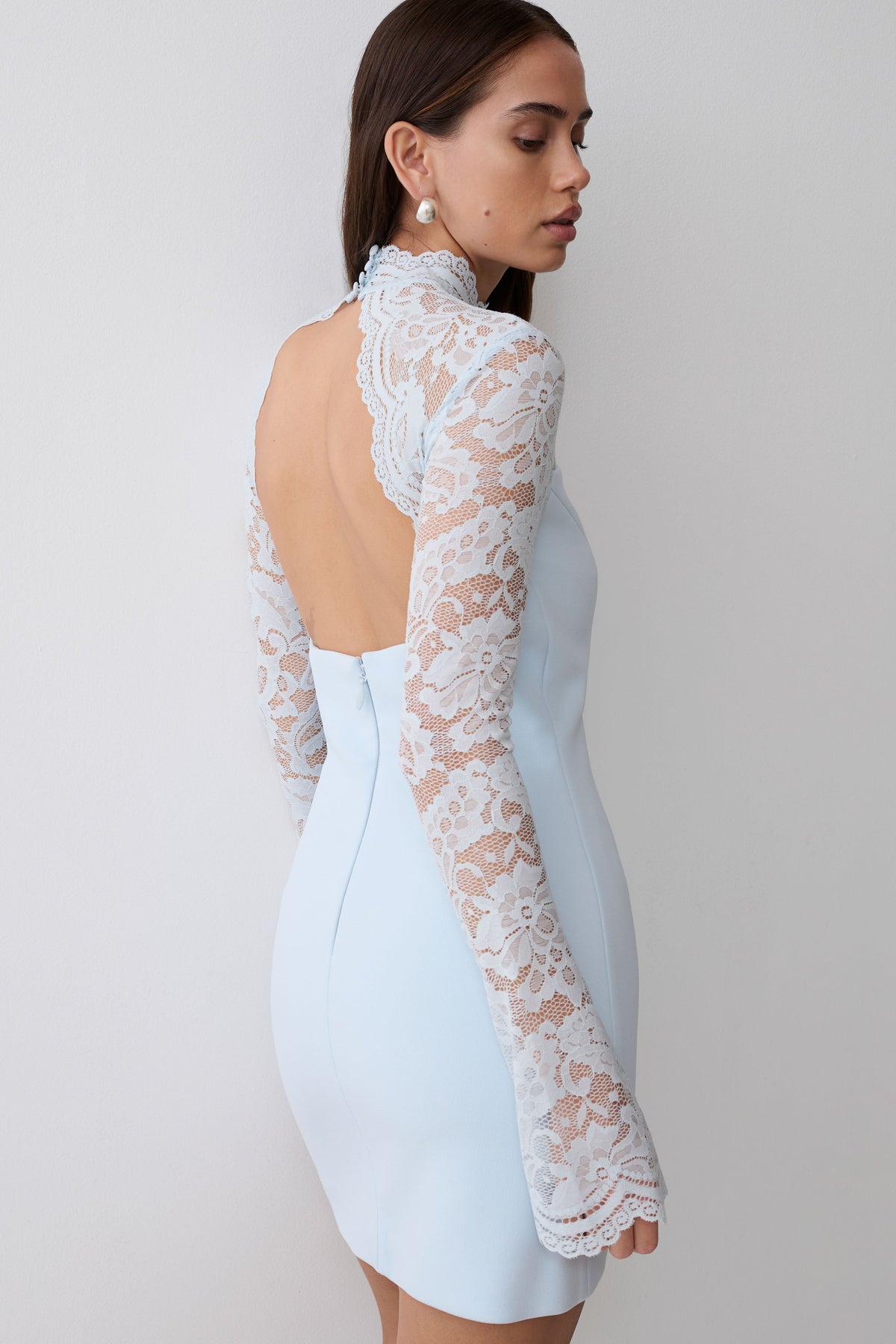 Aurelie Long Sleeve Lace Mini Dress - Sky Blue