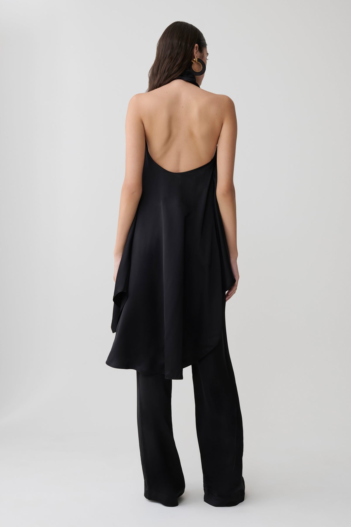 Sydney Asymmetrical Satin Halter Top - Black