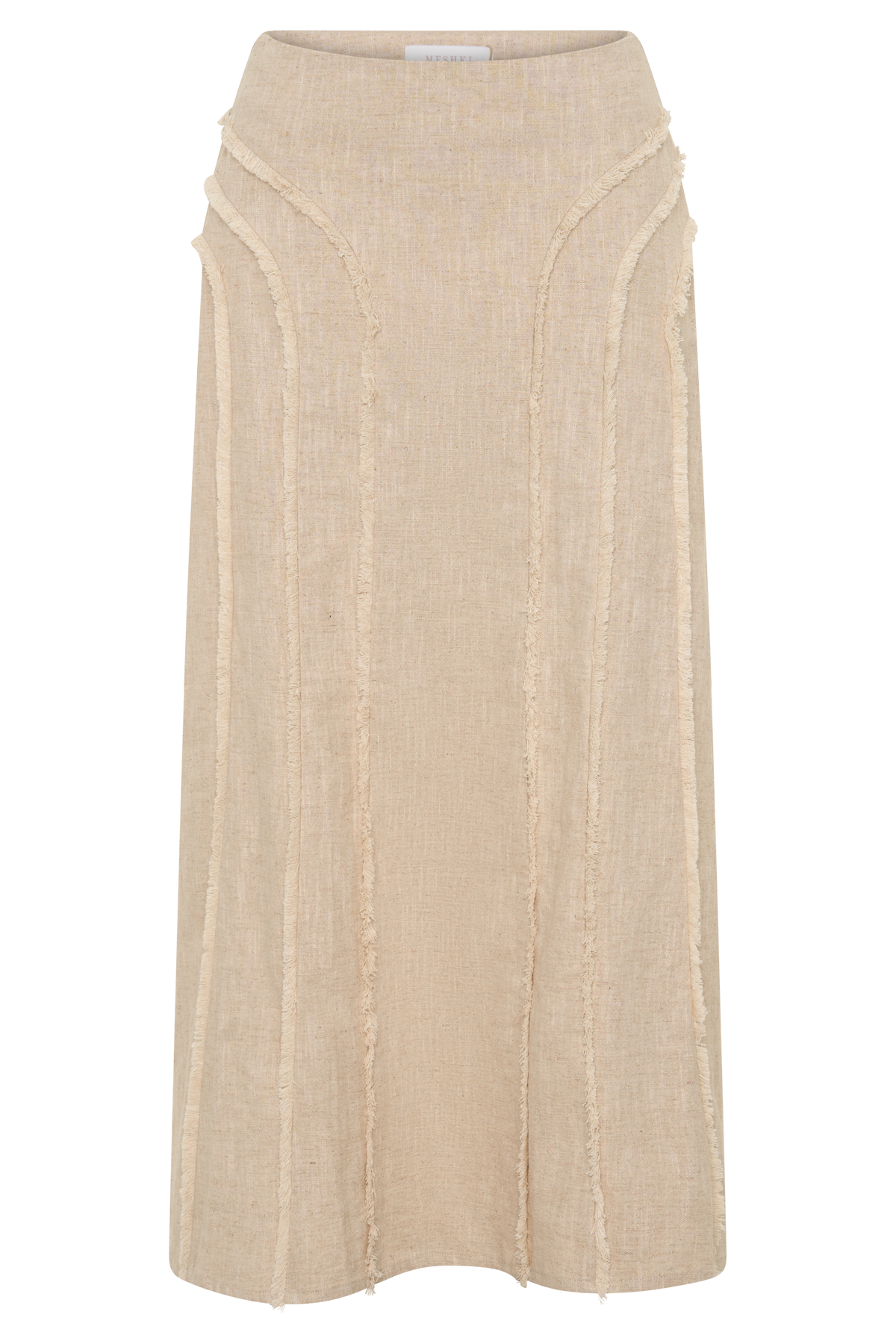 Annie Linen Frayed Midi Skirt - Natural