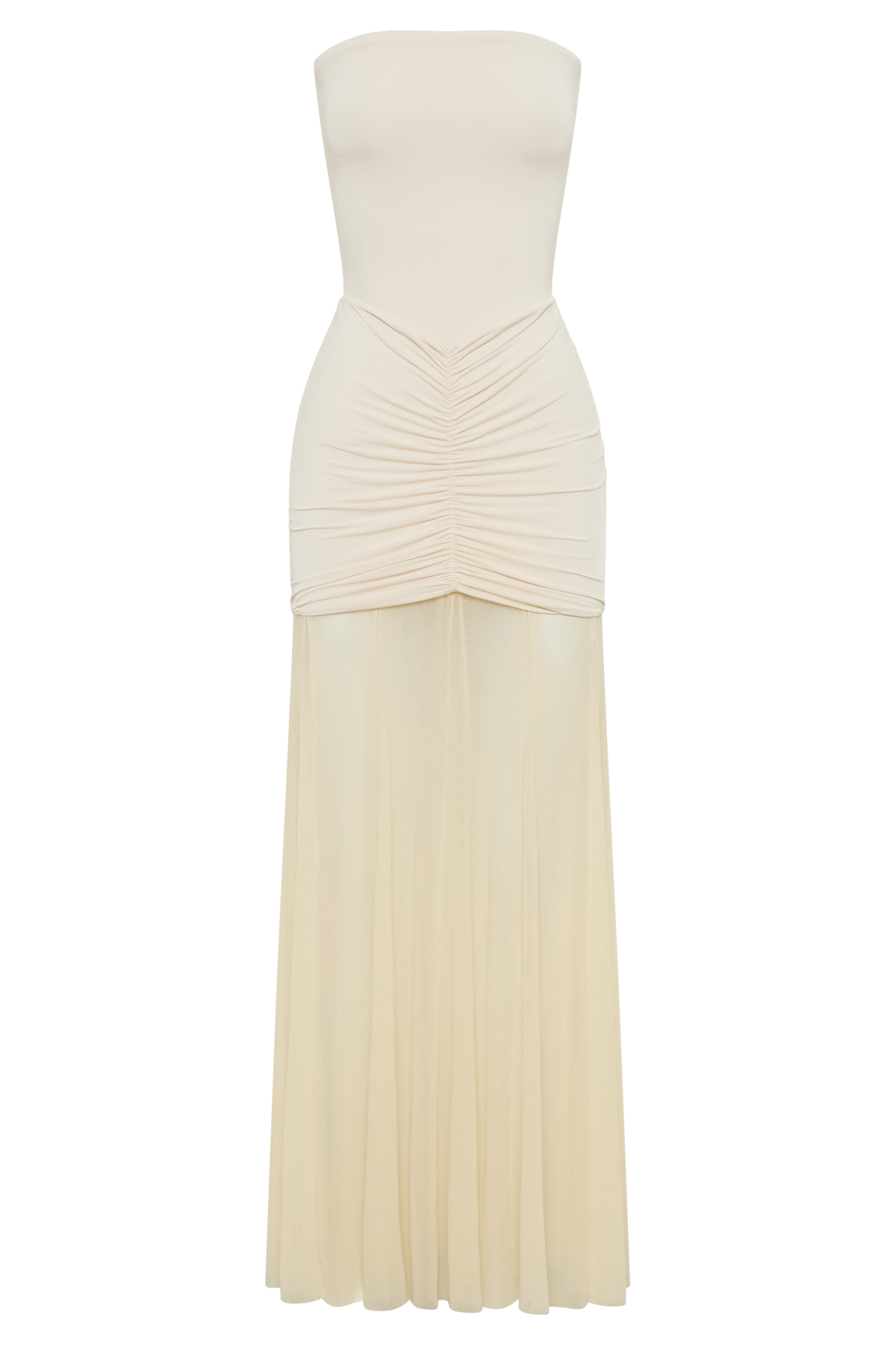 Caspian Slinky And Mesh Off Shoulder Maxi Dress - Ivory