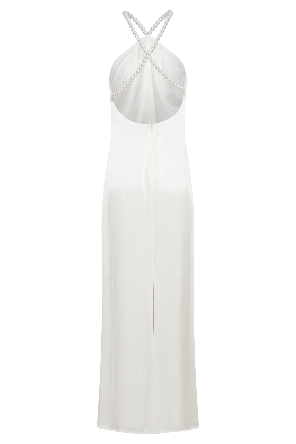 Blanche Satin Pearl Halter Maxi Dress - White
