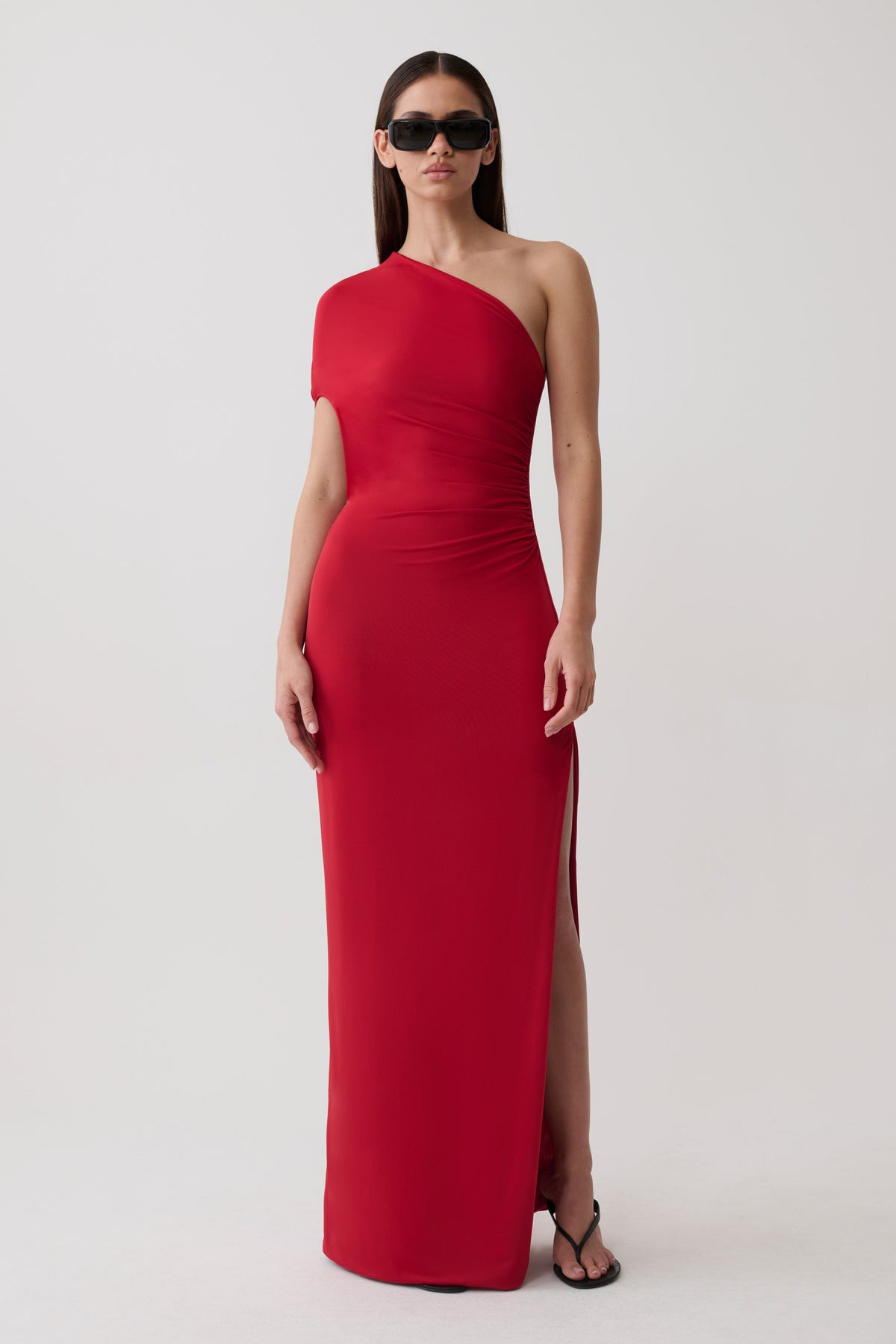 Loveday One Shoulder Sleeve Ring Dress - Red