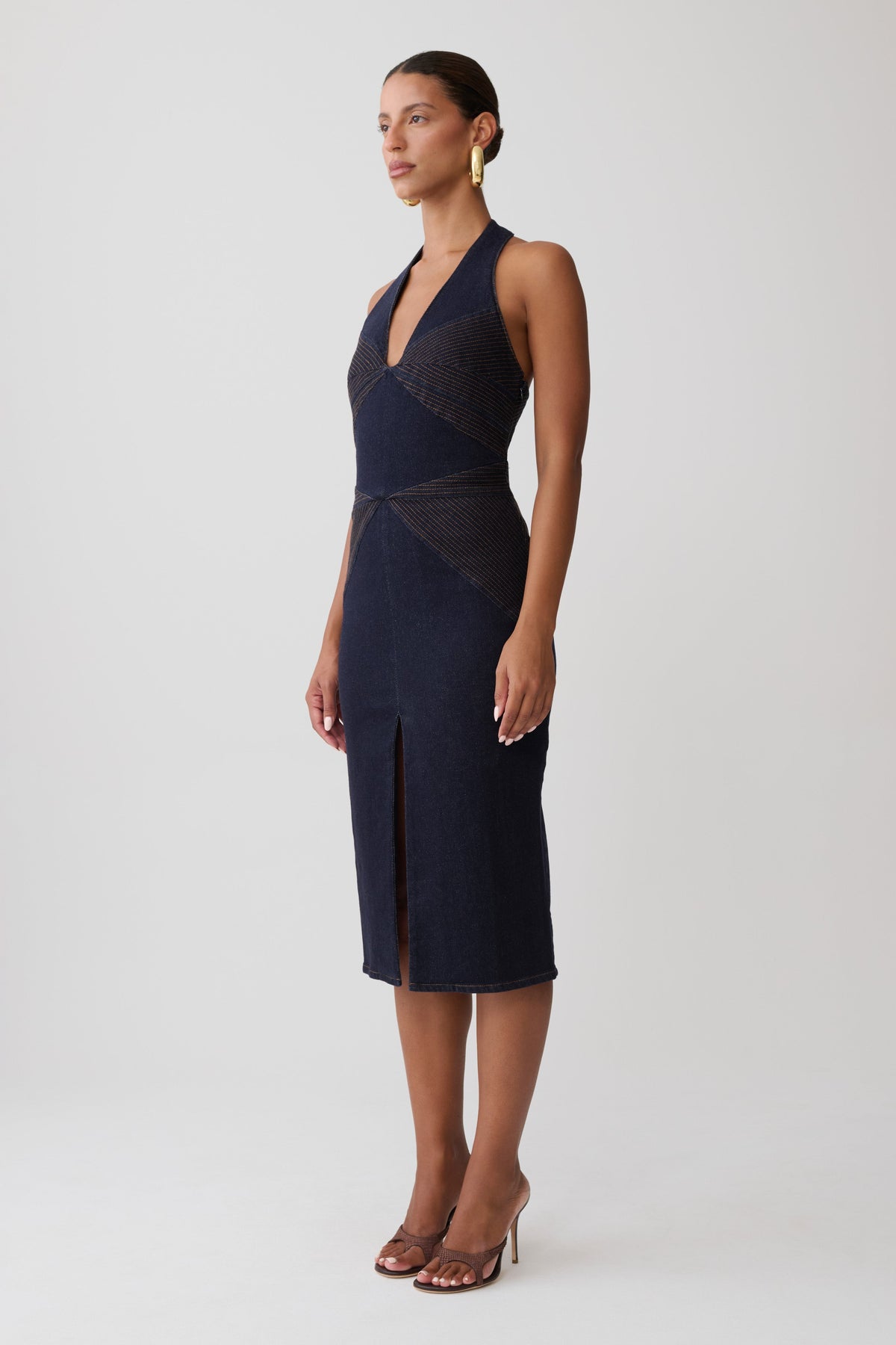 Kath Top Stitched Denim Midi Dress - Washed Indigo Blue