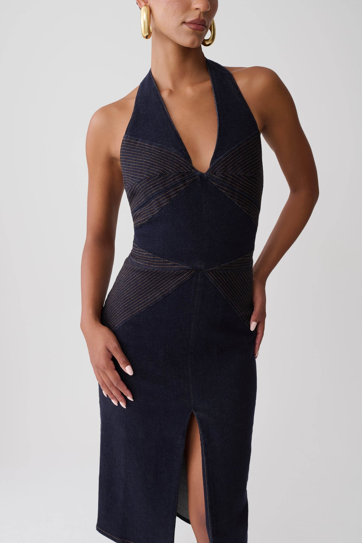 Kath Top Stitched Denim Midi Dress - Washed Indigo Blue