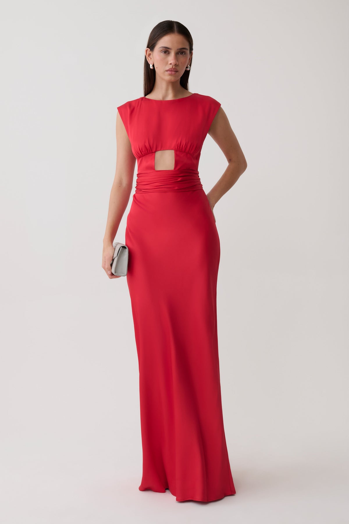 Destiny Cut Out Satin Maxi Dress - Red
