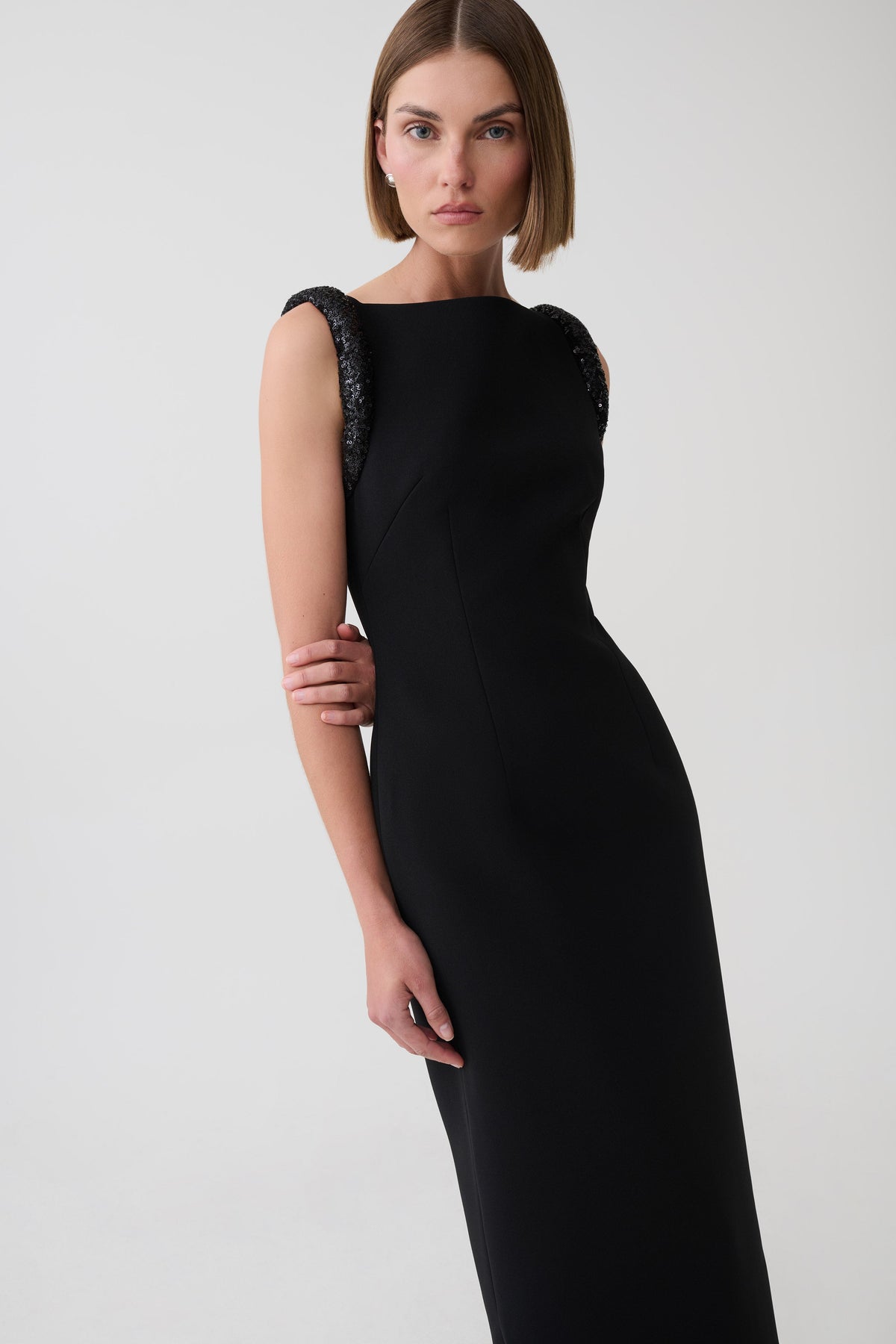 Elsie Crepe Maxi Dress With Beaded Straps - Black