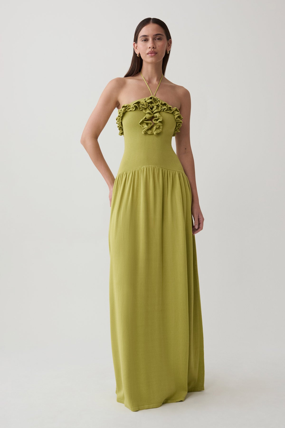 Tayler Ruffle Knit Maxi Dress - Chartreuse