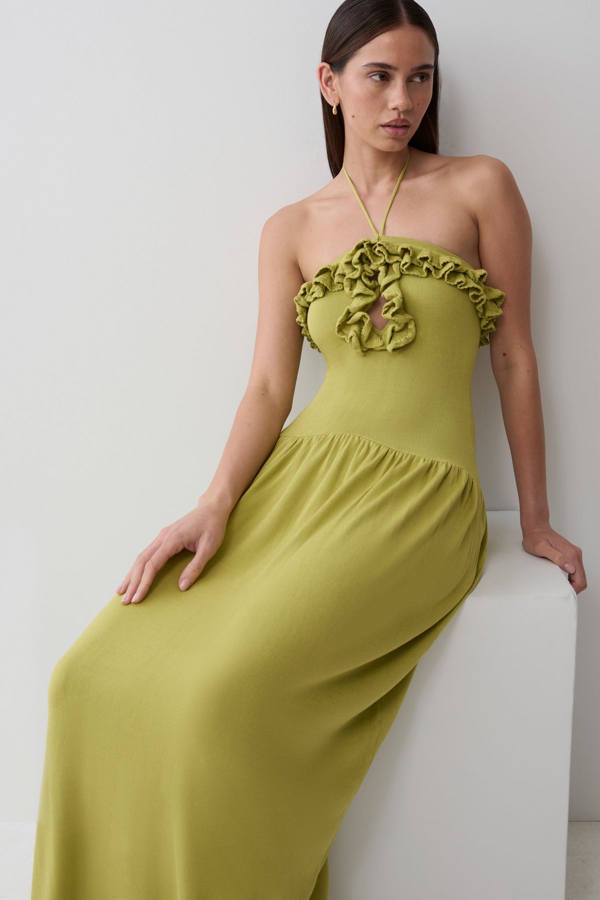 Tayler Ruffle Knit Maxi Dress - Chartreuse