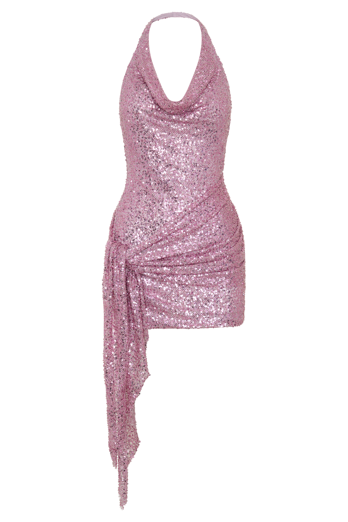 Alison Beaded Sheer Cowl Mini Dress - Pale Pink
