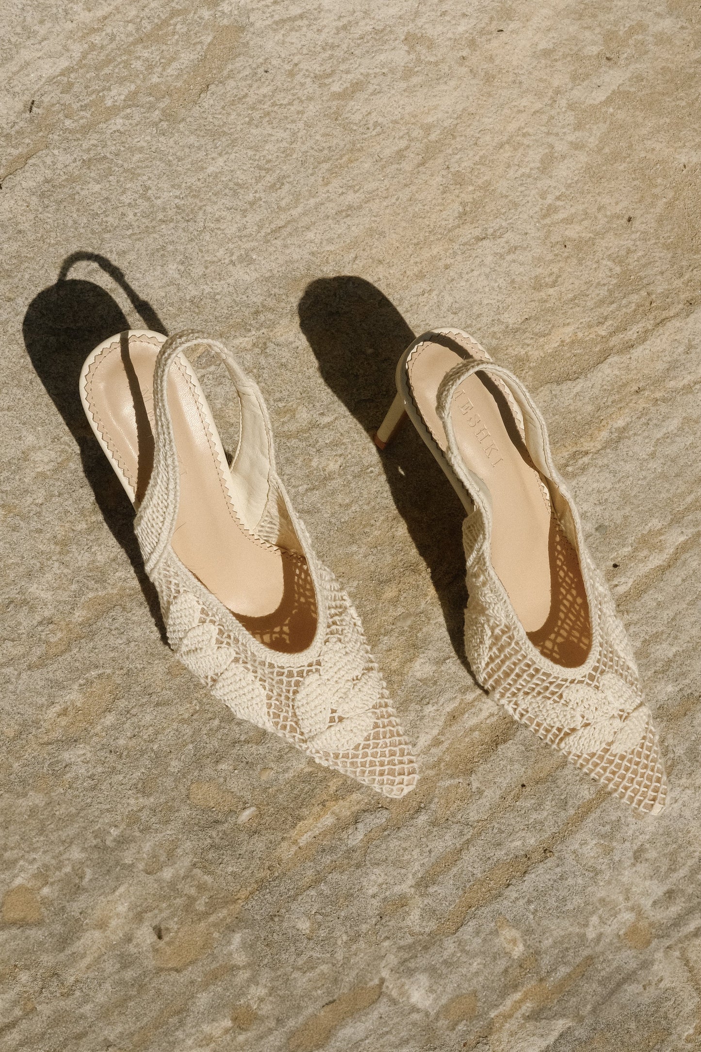 White lace applique heel.