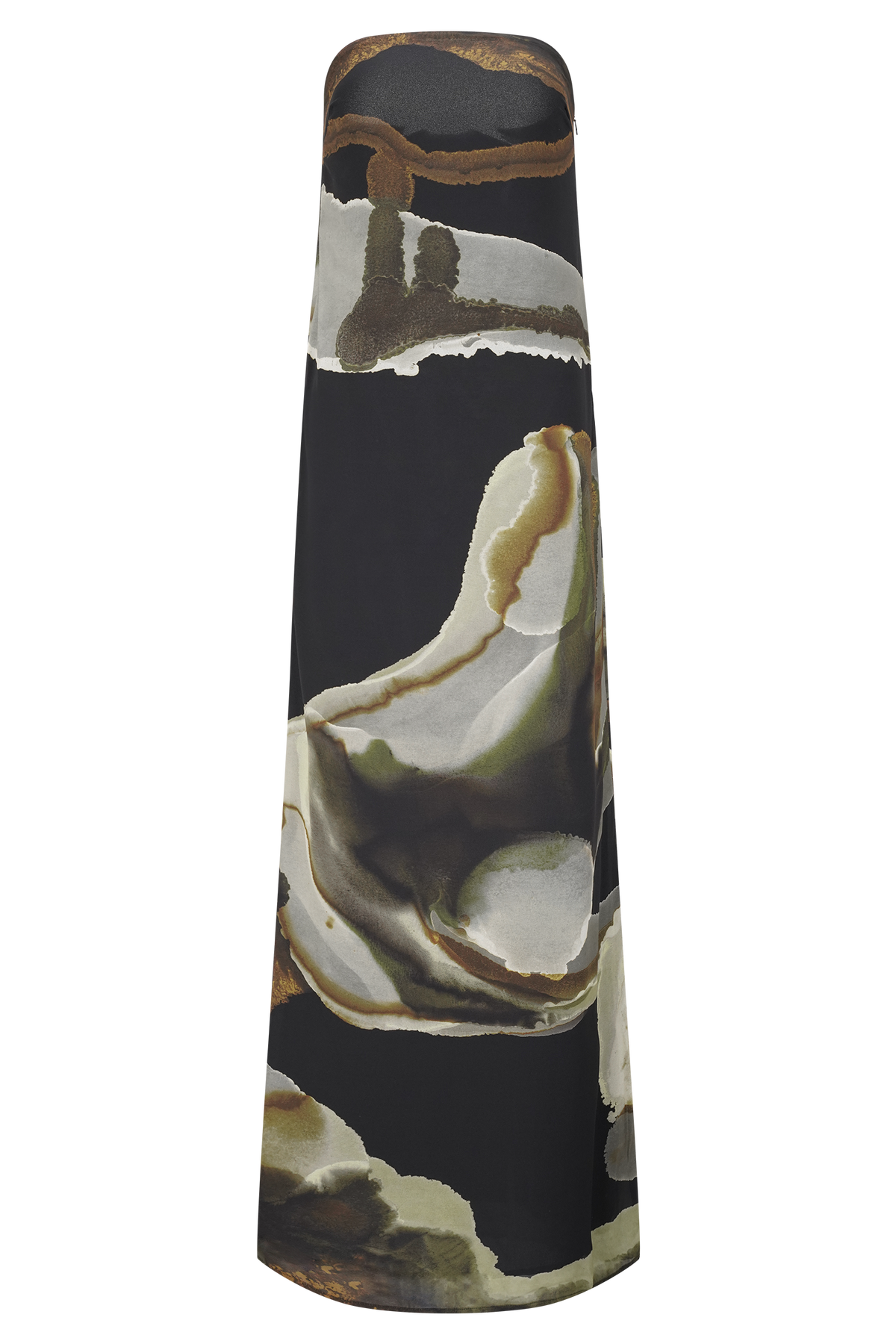 Amaya Strapless Chiffon Maxi Dress - Green Fluid Reverie Print