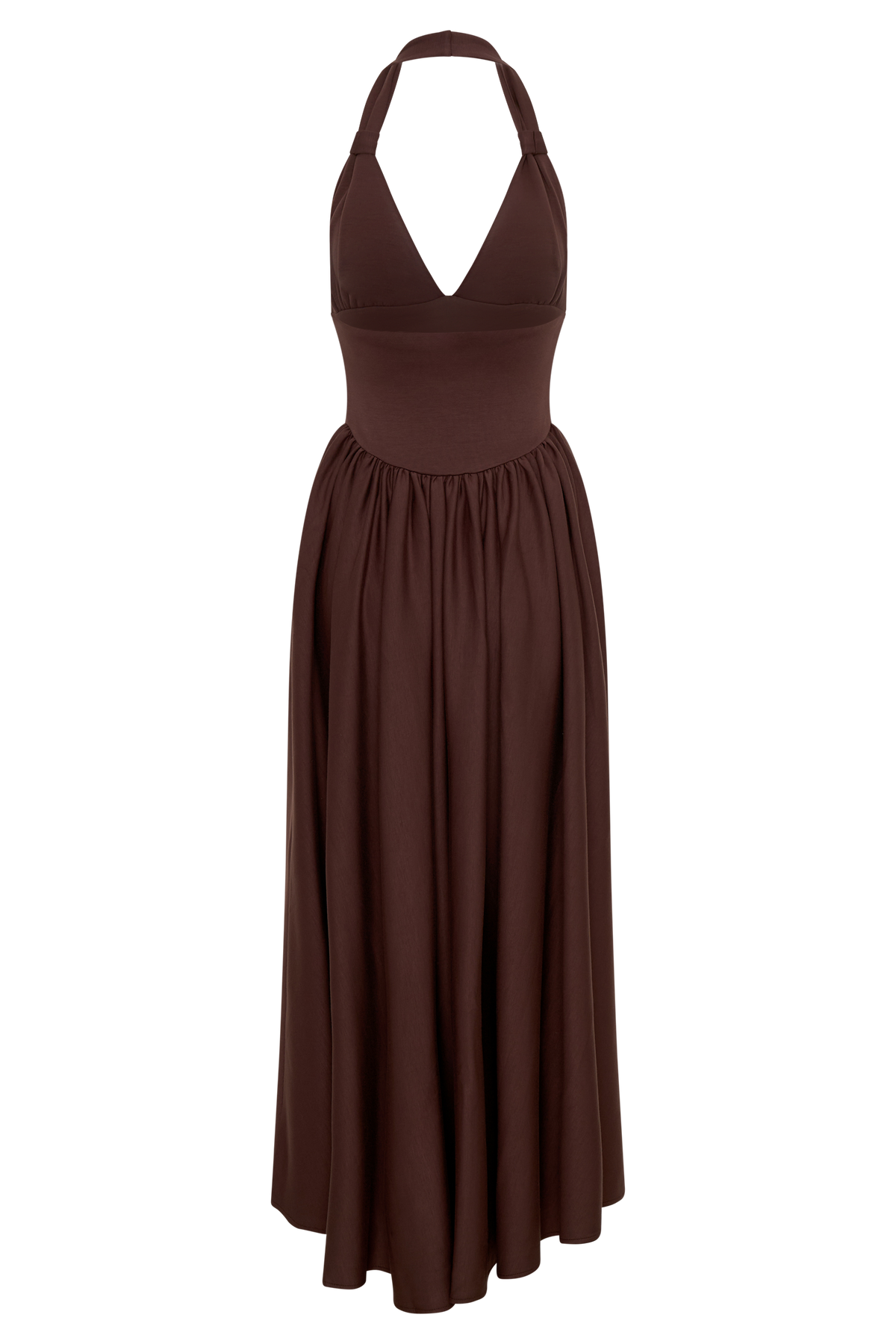 Angelina Scuba Halter Midi Dress - Chocolate