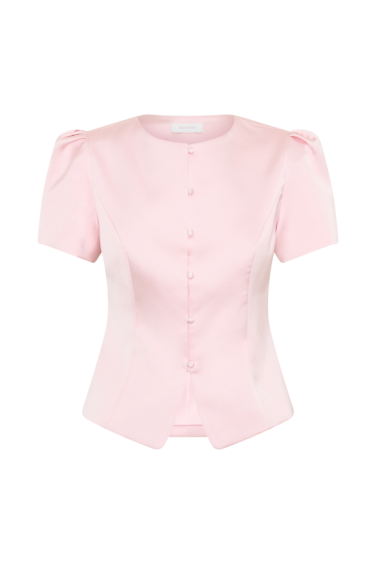 Anne Short Sleeve Satin Top - Pale Pink