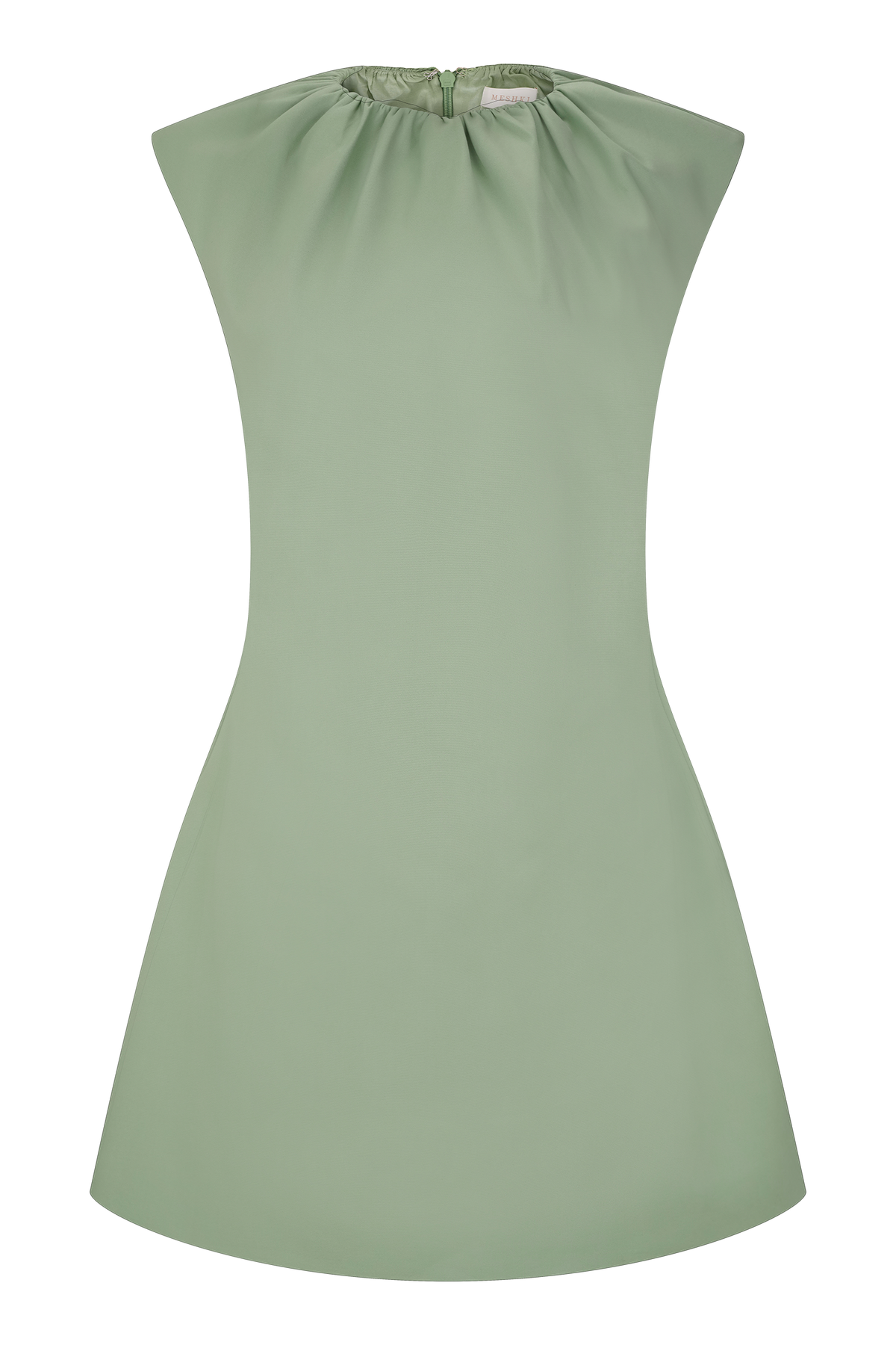 Ariana Pleated Neck Mini Dress - Sage