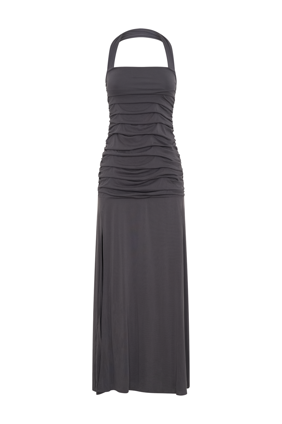 Bentley Peached Jersey Halter Maxi Dress - Charcoal
